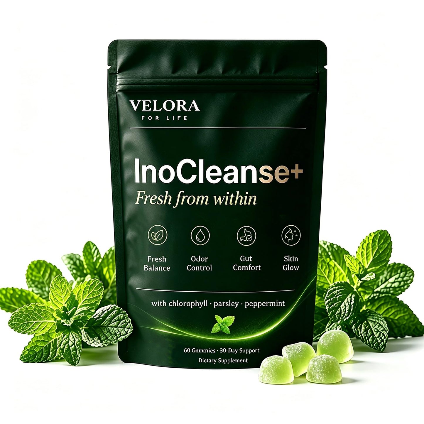 Pillow Daddy Chlorophyll Gummies Inocleanse+ Fresh Breath & Body Deodorizing Supplement with Chlorophyll, Parsley & Peppermint Extracts, 60 Vegan Gummies
