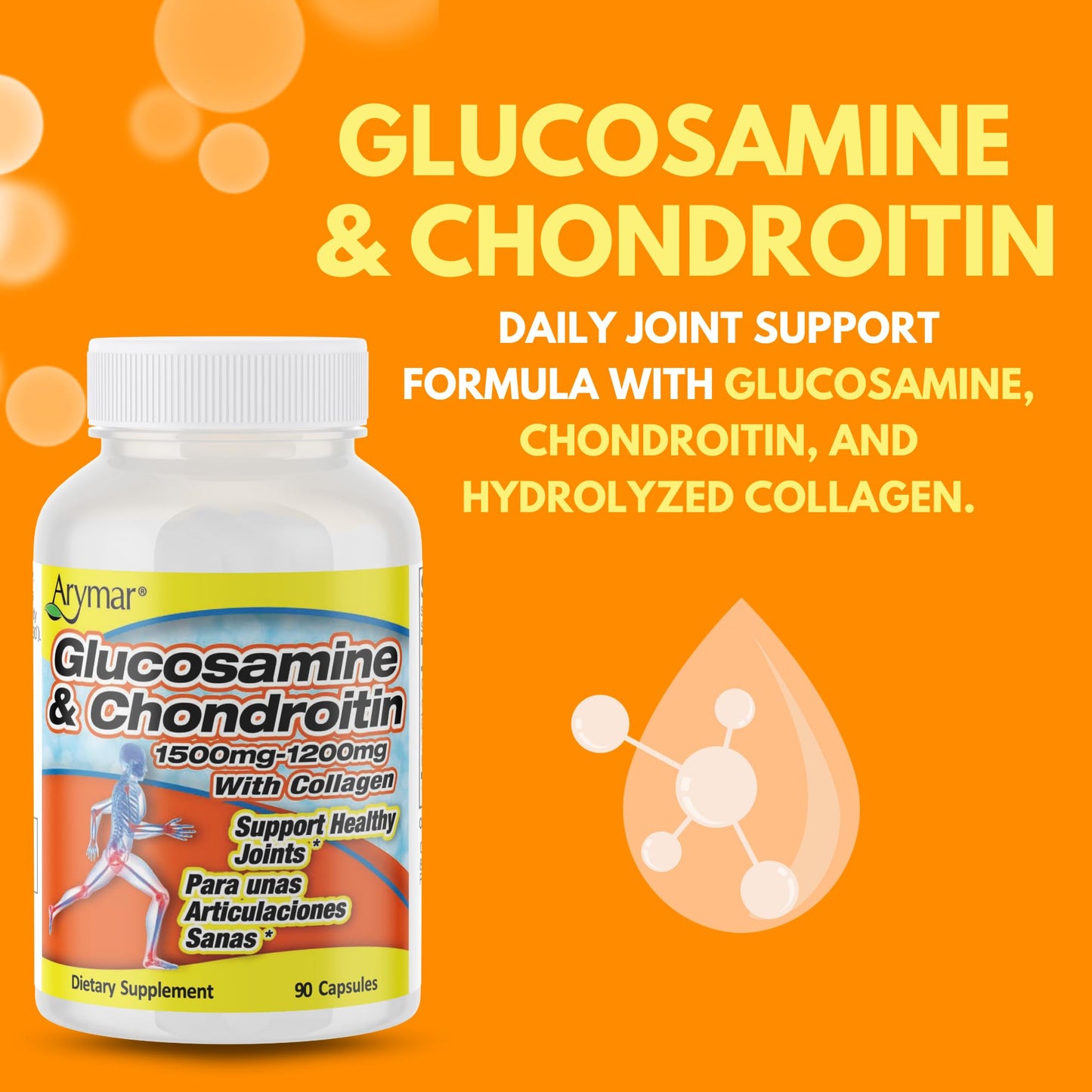 Arymar Glucosamine Chondroitin & Collagen Supplement Joint Support Formula Capsules, 90 Count