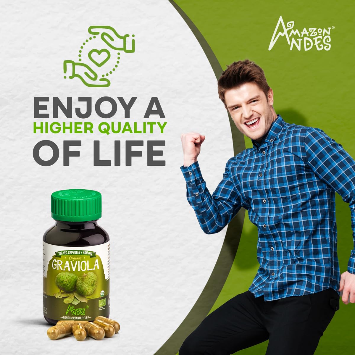 Amazon Andes Organic Graviola Soursop Leaf Capsules, 100 Vegetarian Capsules