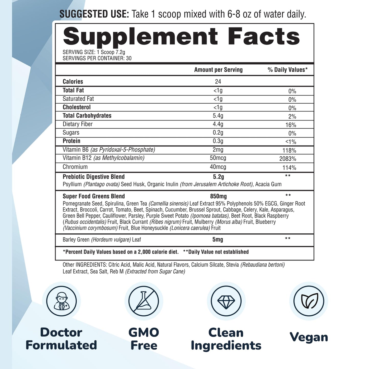 Barton Nutrition Fiber Greens Powder 7.6 Ounce