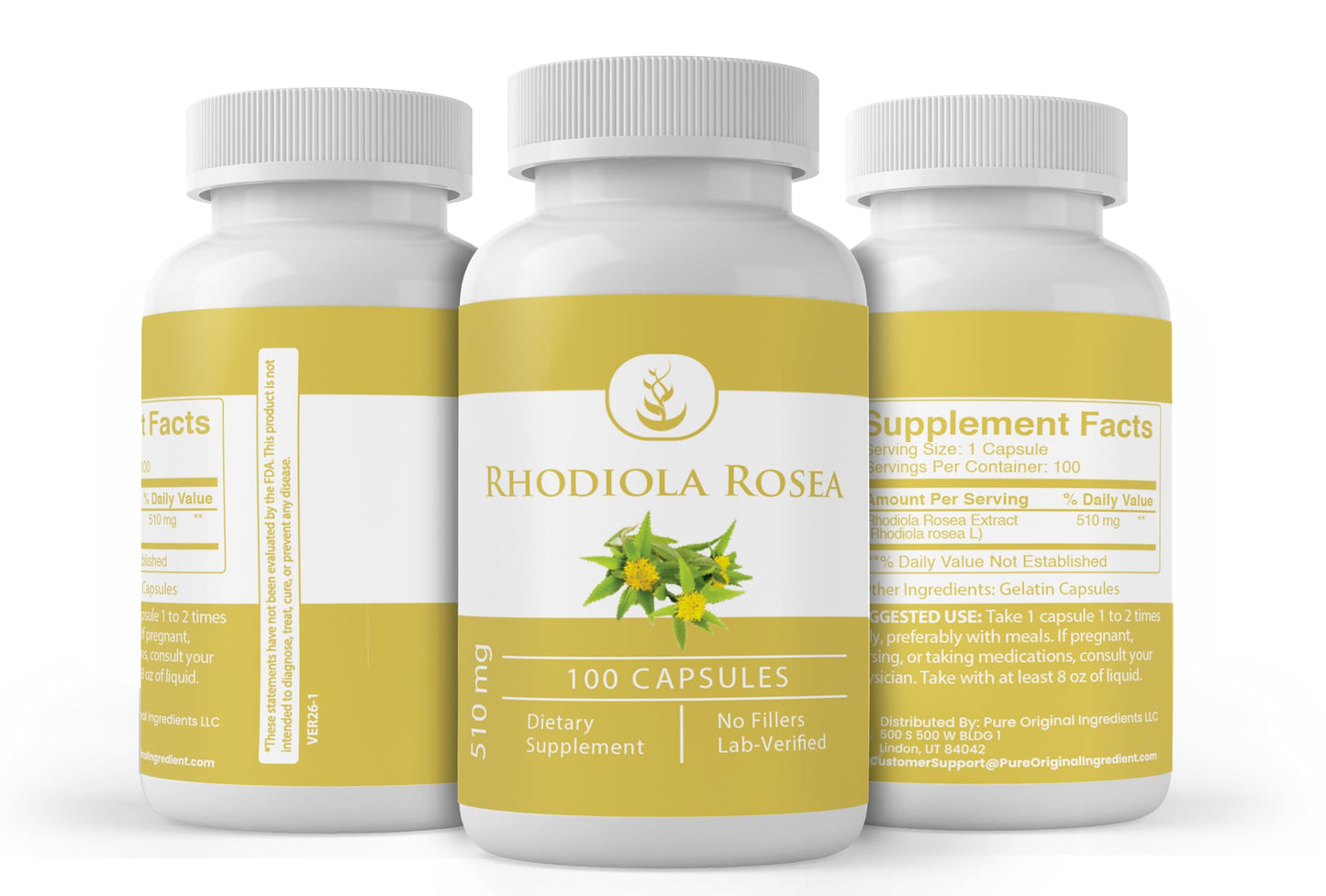 PURE ORIGINAL INGREDIENTS Rhodiola Rosea Capsules, 100 Count
