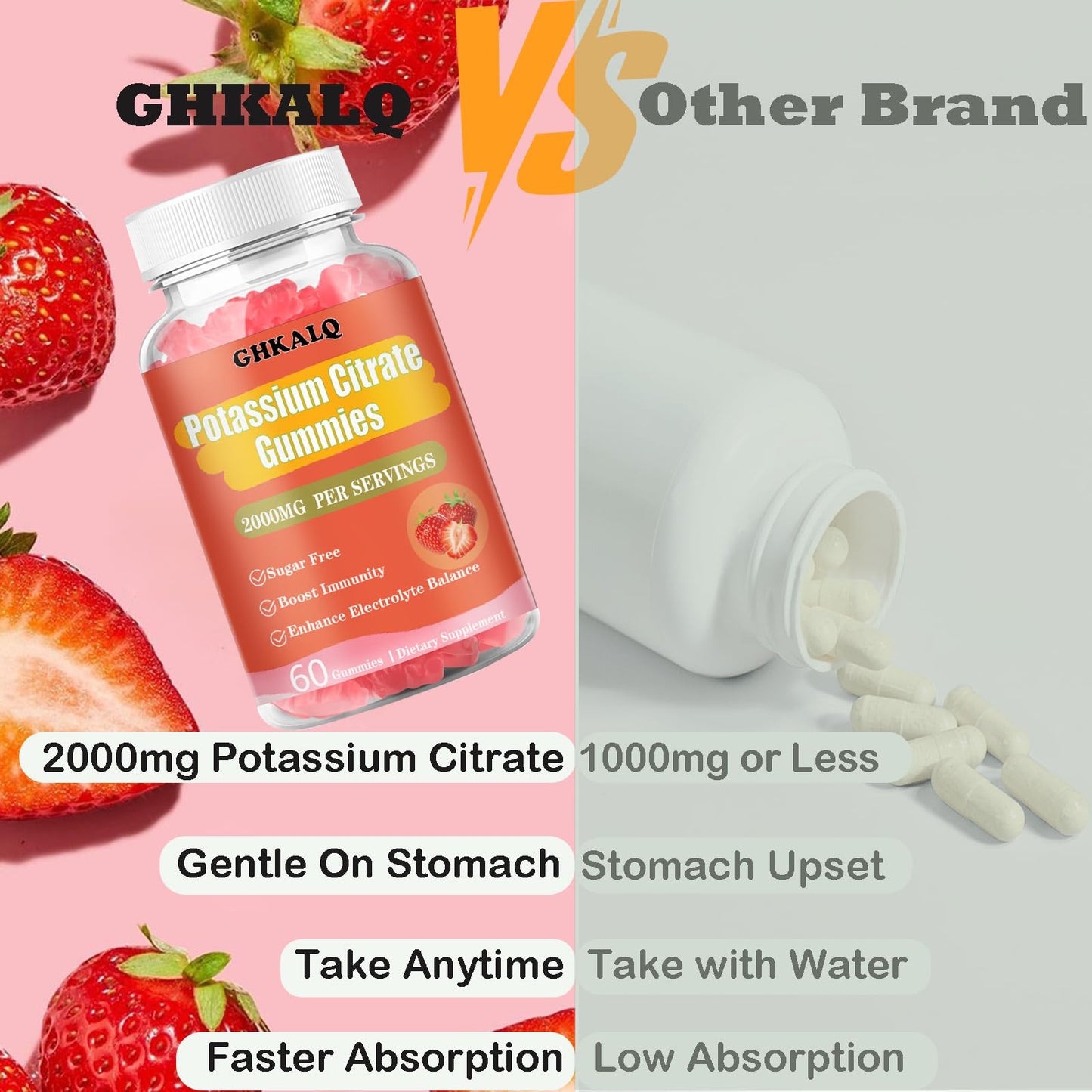 GHKALQ Potassium Citrate Gummies 2000mg 60 Count