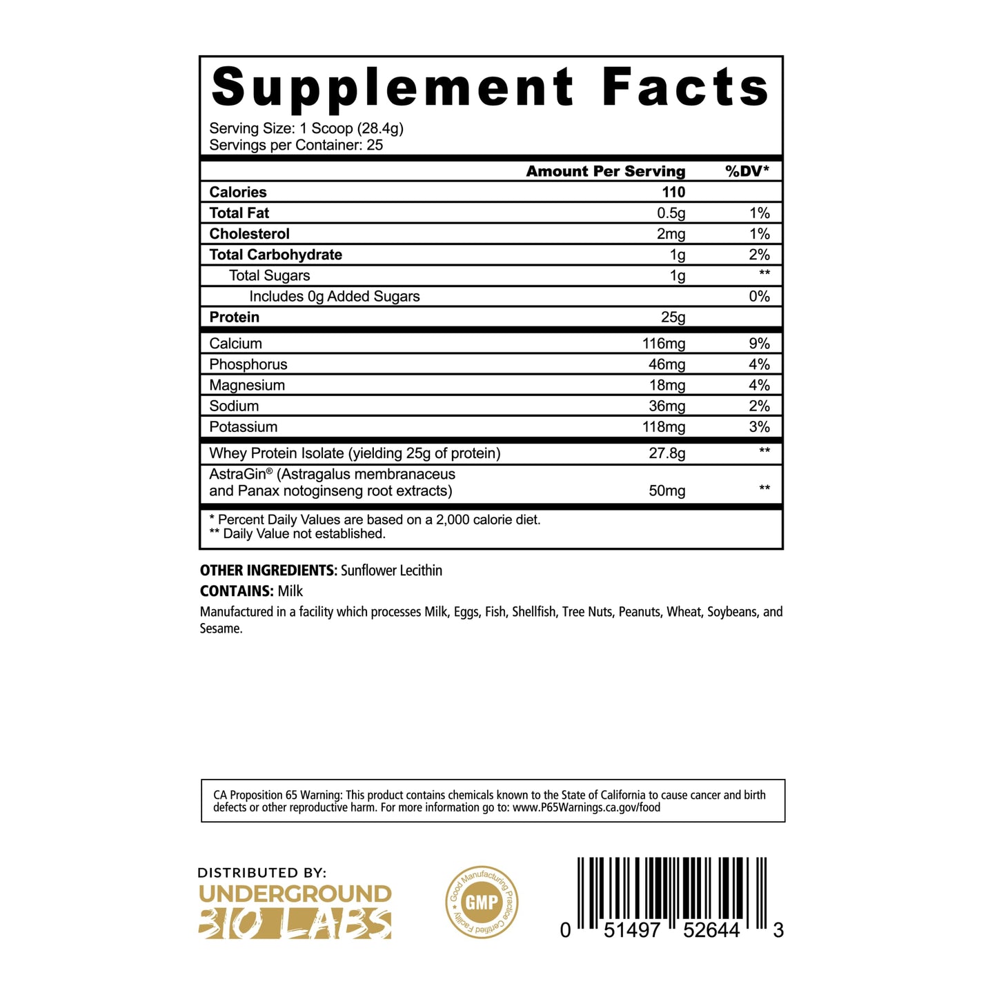 Underground Bio Labs Panda Fuel ISO Whey Protein - Unflavored Powder 1.82 Pound