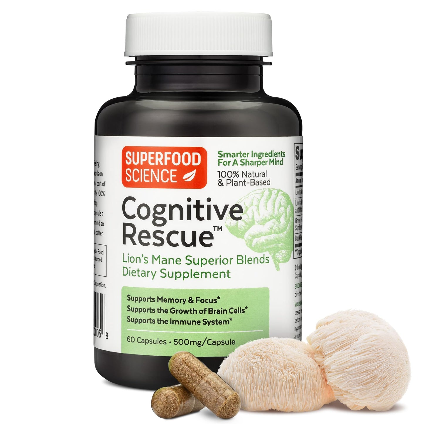 Superfood Science Cognitive Rescue Lion's Mane Mushroom Capsule, 60 Count