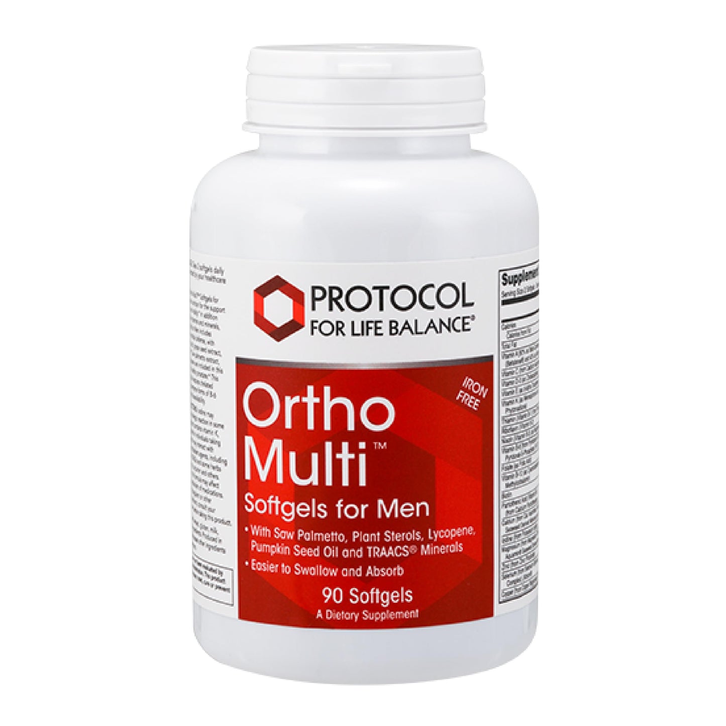 Protocol for Life Balance Ortho Multi Softgels for Men Multivitamin for Prostate Health with Saw Palmetto, Zinc & CoQ10 Iron Free 90 Softgels