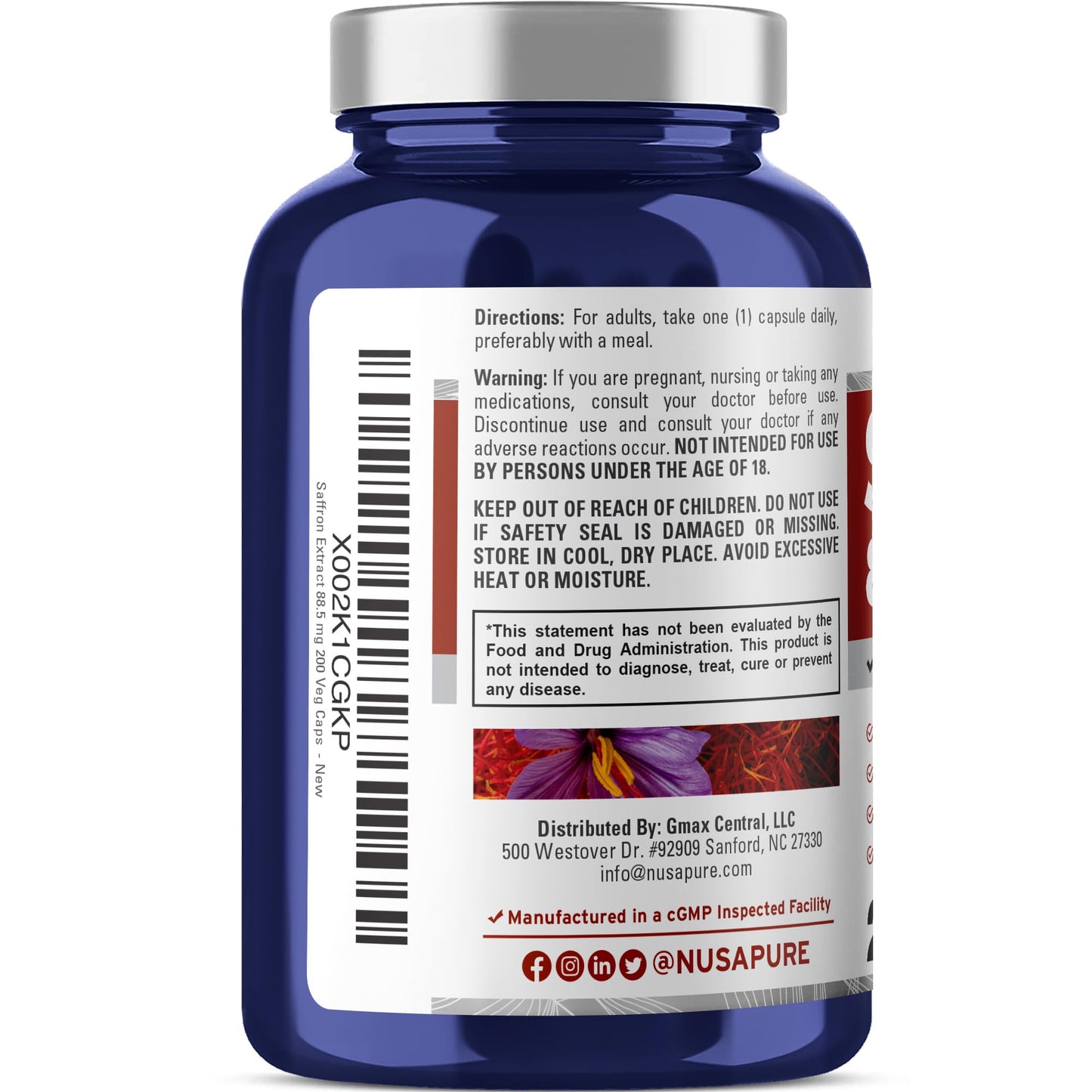 NusaPure Saffron Extract 88.5mg Capsules, 180 Count