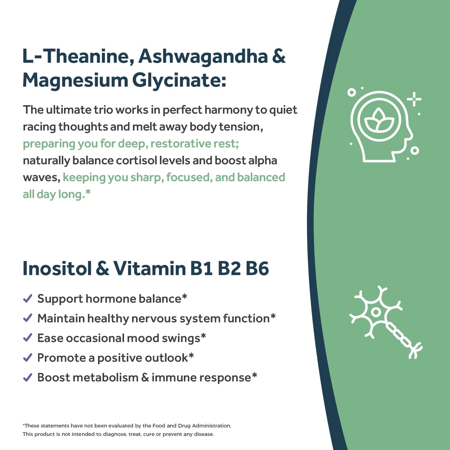Doctor's Recipes L-Theanine 200 mg, Magnesium Glycinate, Ashwagandha, Inositol, Vitamin B6 B1 B2 Calm Relaxation Mood Cortisol Manager Nerve Focus Sleep Aid, Vegan Capsules, 90 Count