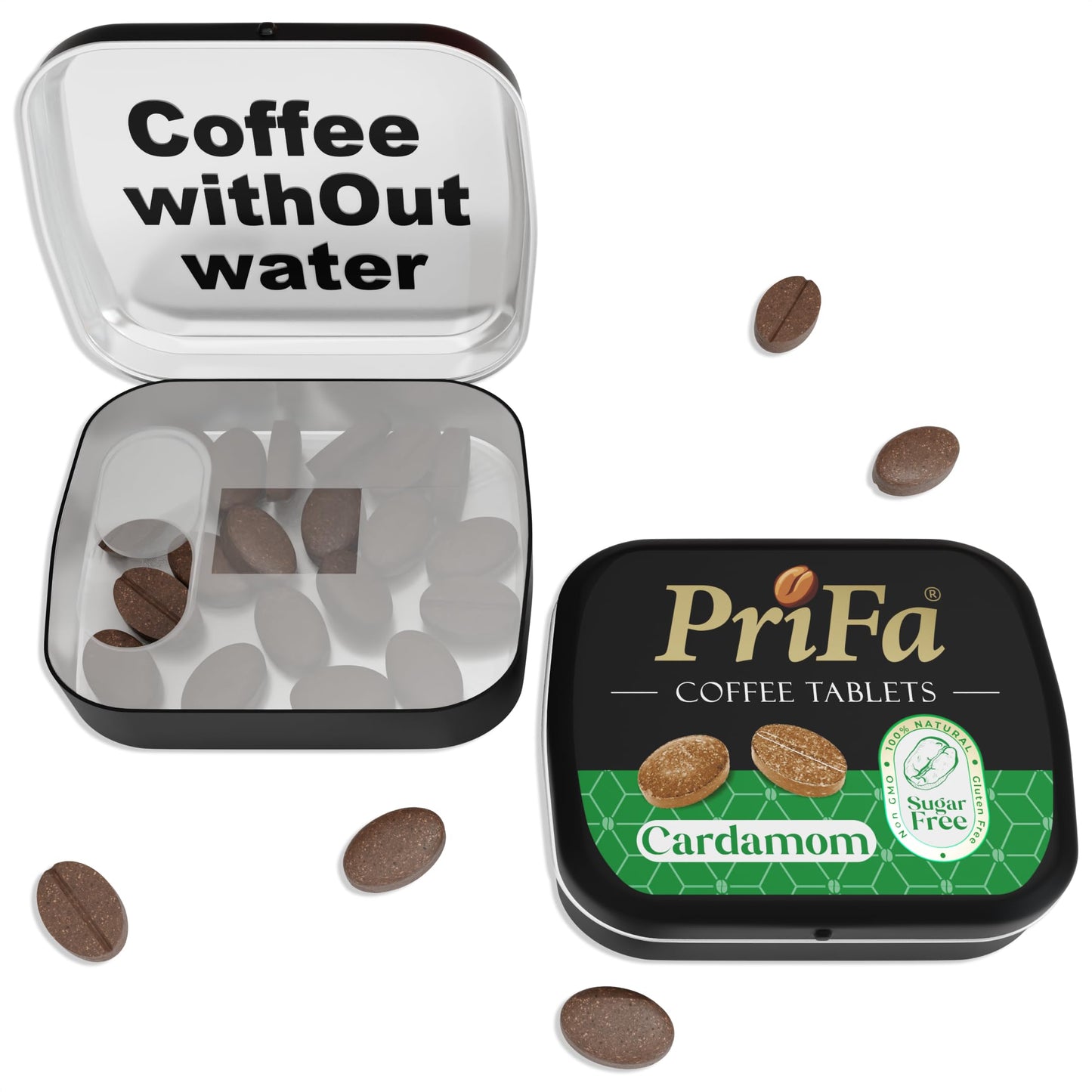 Prifa Coffee Tablets Cardamom Pocket Coffee, Unsweetened Real Coffee Absorbable Lozenge Coffee Candy, Natural Sugar Free Instant Energy Caffeine Mints for Keto, Cardamom, 25 Tablets