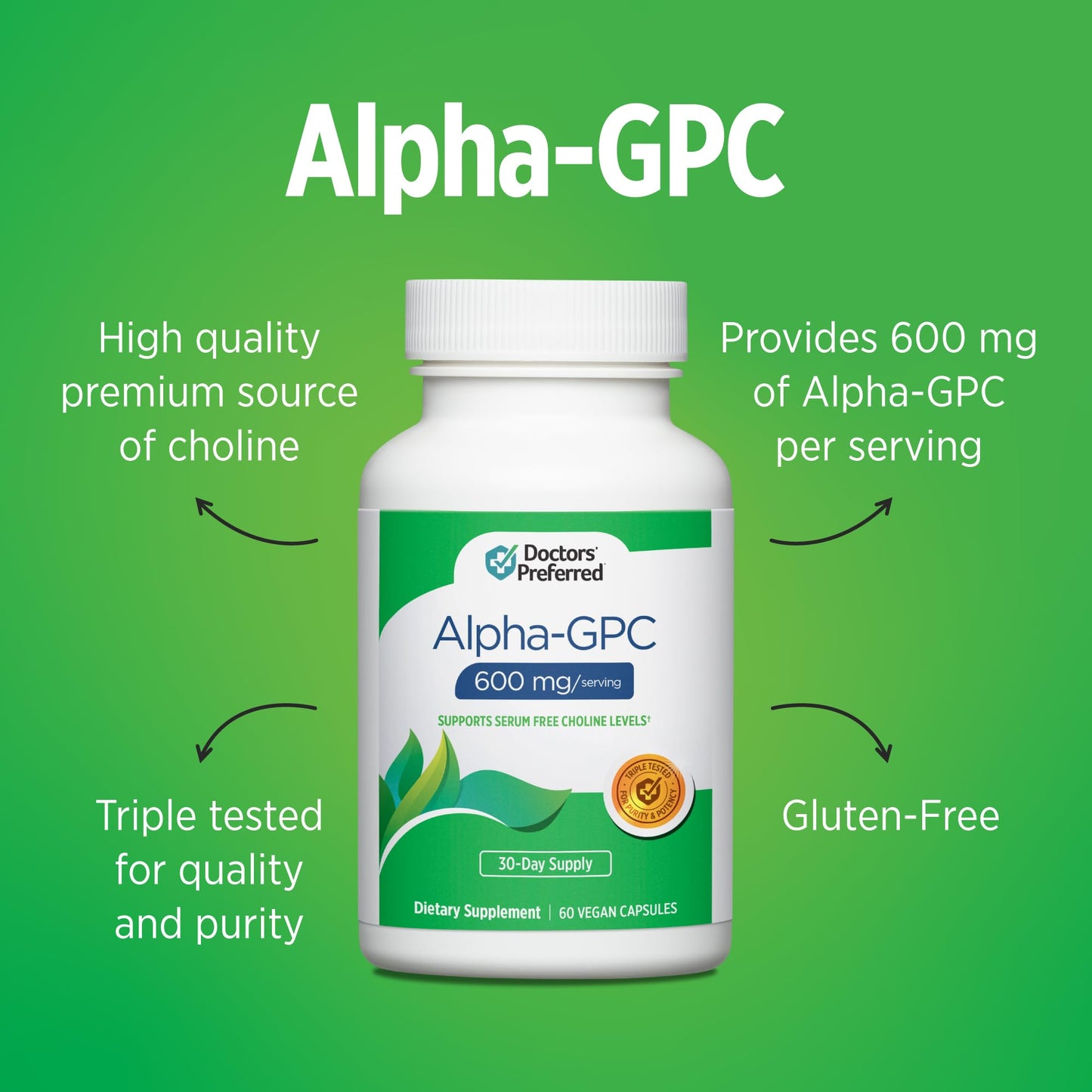 DOCTORS' PREFERRED Alpha GPC Supplement - Premium Formula Capsules 60