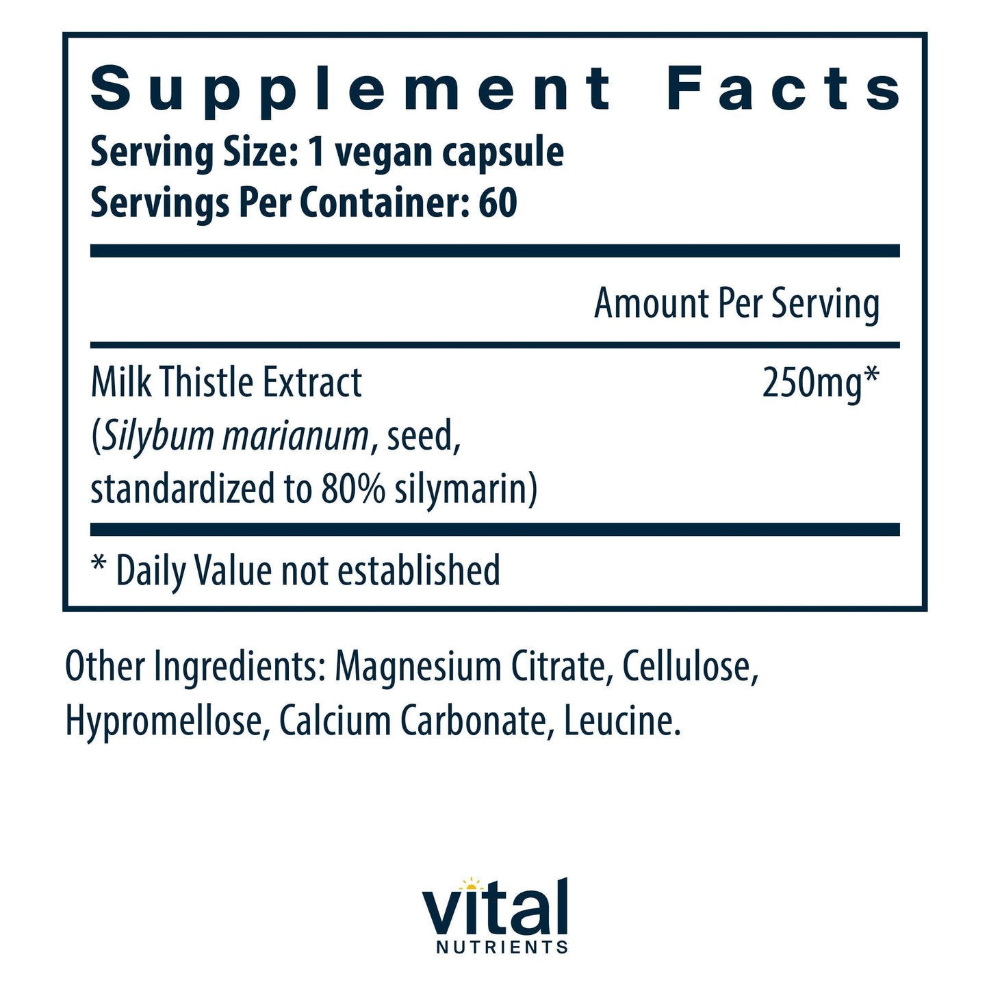 Vital Nutrients Milk Thistle Extract 250mg Capsules, 60 Count