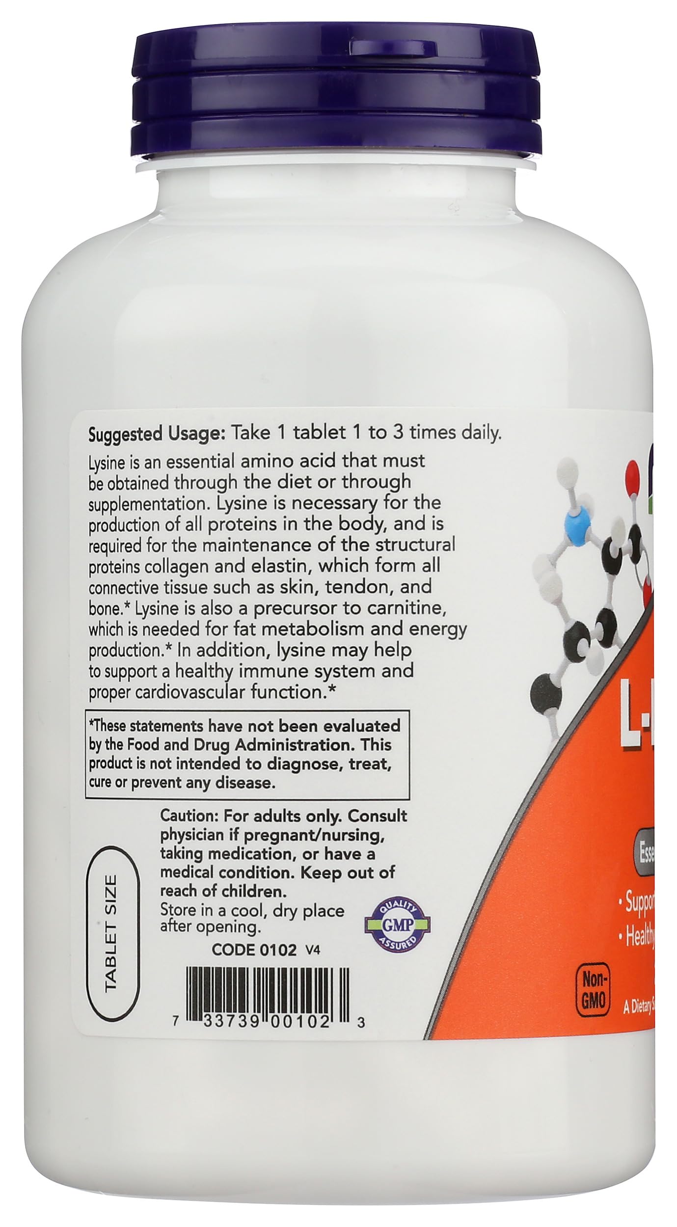 NOW Foods Lysine 500 mg Tablets, 250 Count