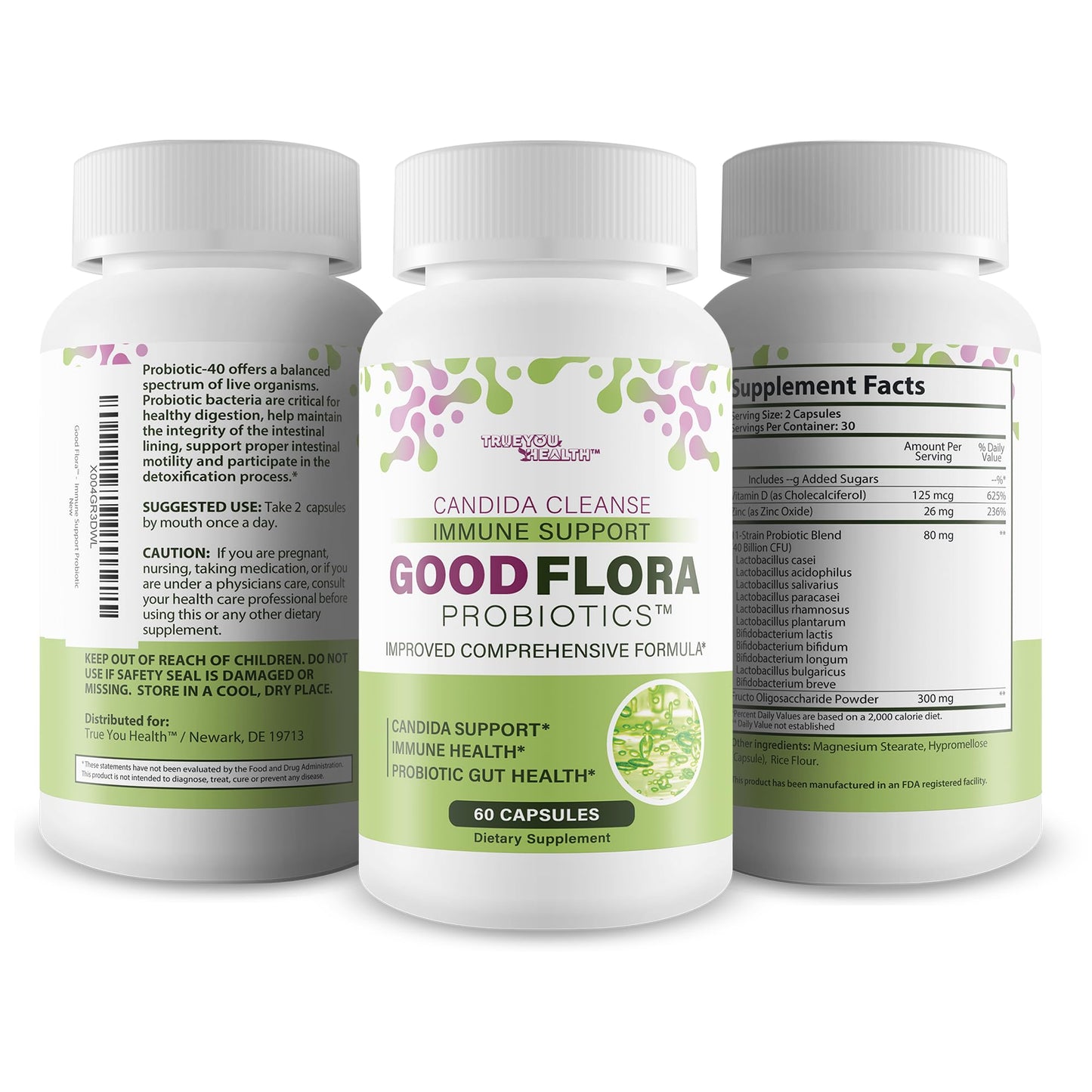 True You Health Good Flora Probiotics Candida Cleanse Capsules, 60 Count