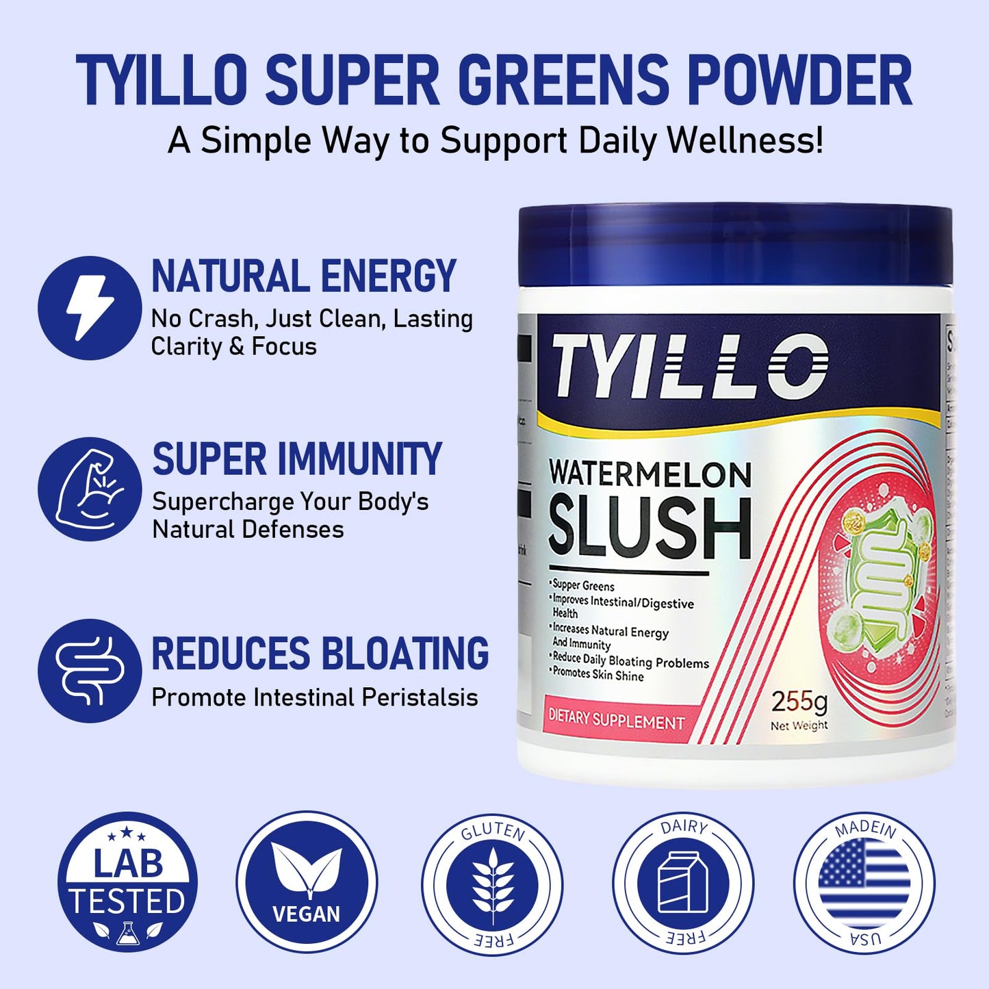 Tyillo Super Greens Powder with Chlorella & Spirulina 18 Servings