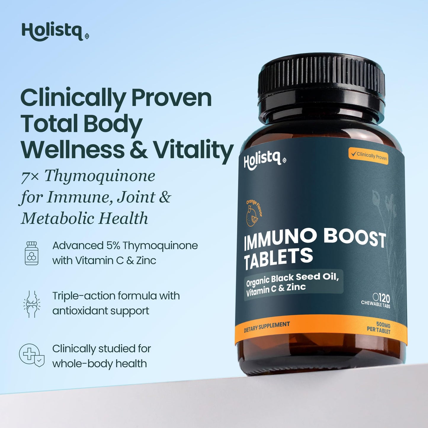 HOLISTQ Immuno Boost Vitamin C with Zinc Chewable Tablets, 120 Tablets