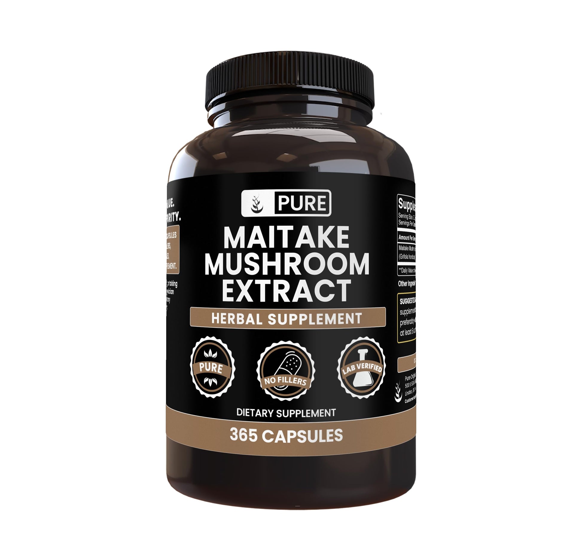 PURE ORIGINAL INGREDIENTS Maitake Mushroom Capsules 365 Count