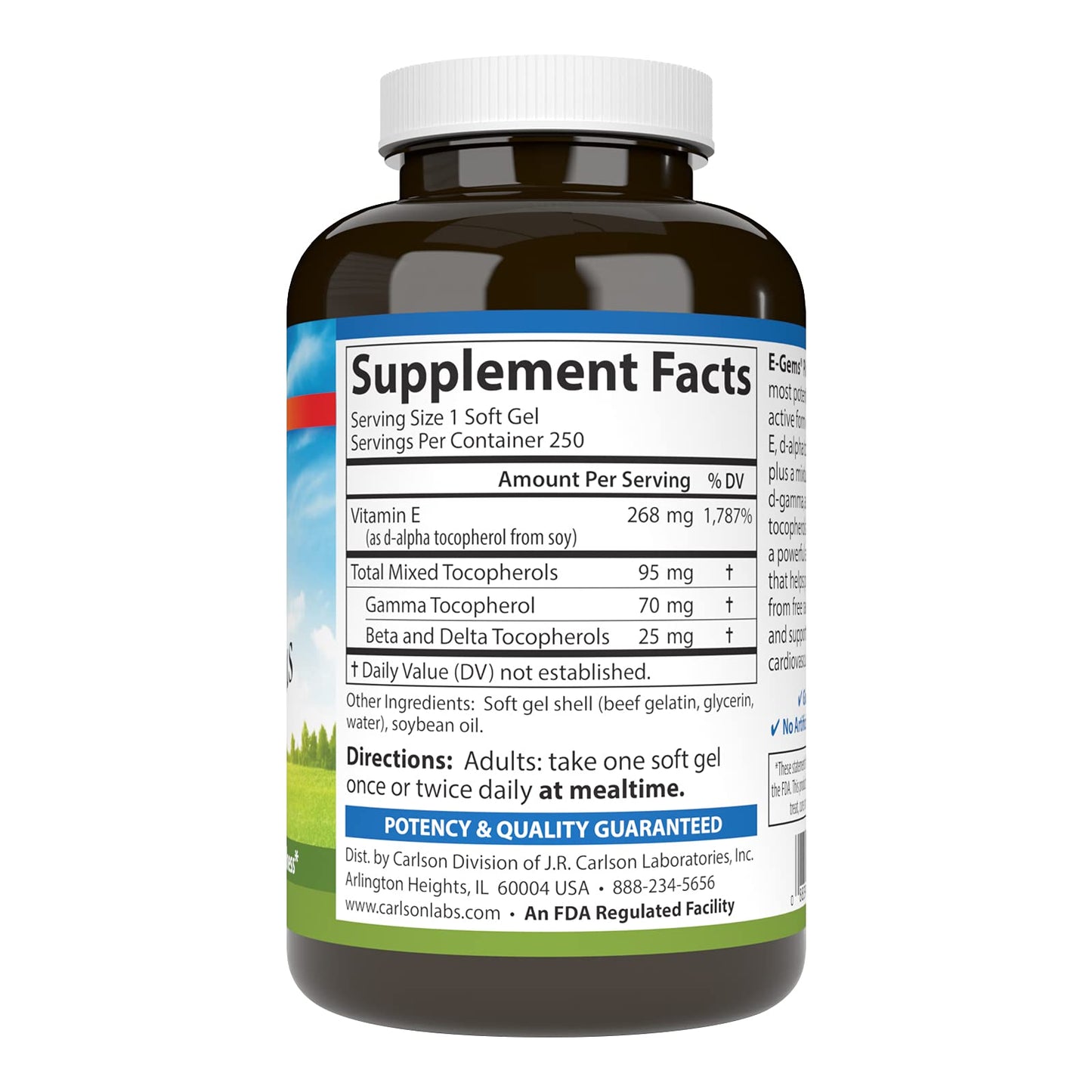 Carlson E-Gems Plus Natural Vitamin E 400 IU Softgel 250