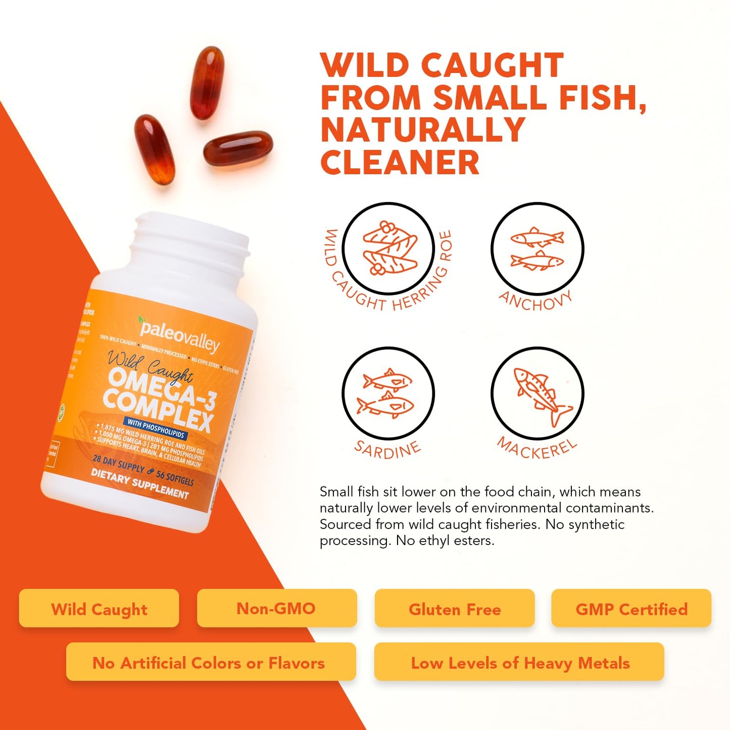 Paleovalley Omega-3 Complex, Wild Caught Fish Oil Softgels, 56 Count