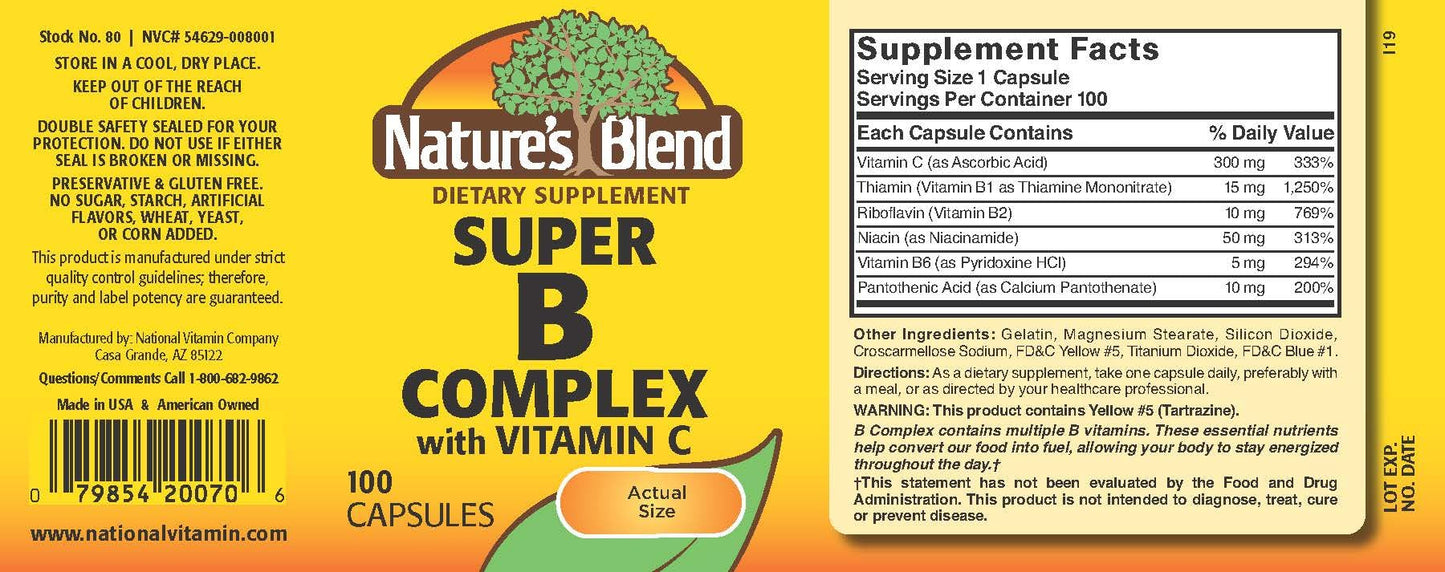 Jeztoan Nature's Blend Super B with C Capsules 100 Count