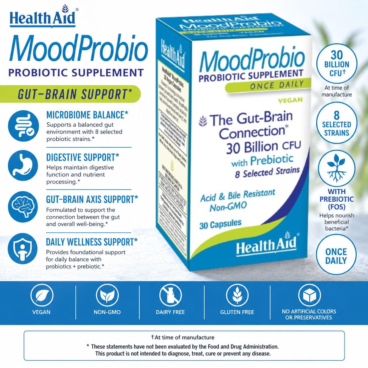 HealthAid MoodProbio Gut-Brain Support Probiotic, 30 Capsules