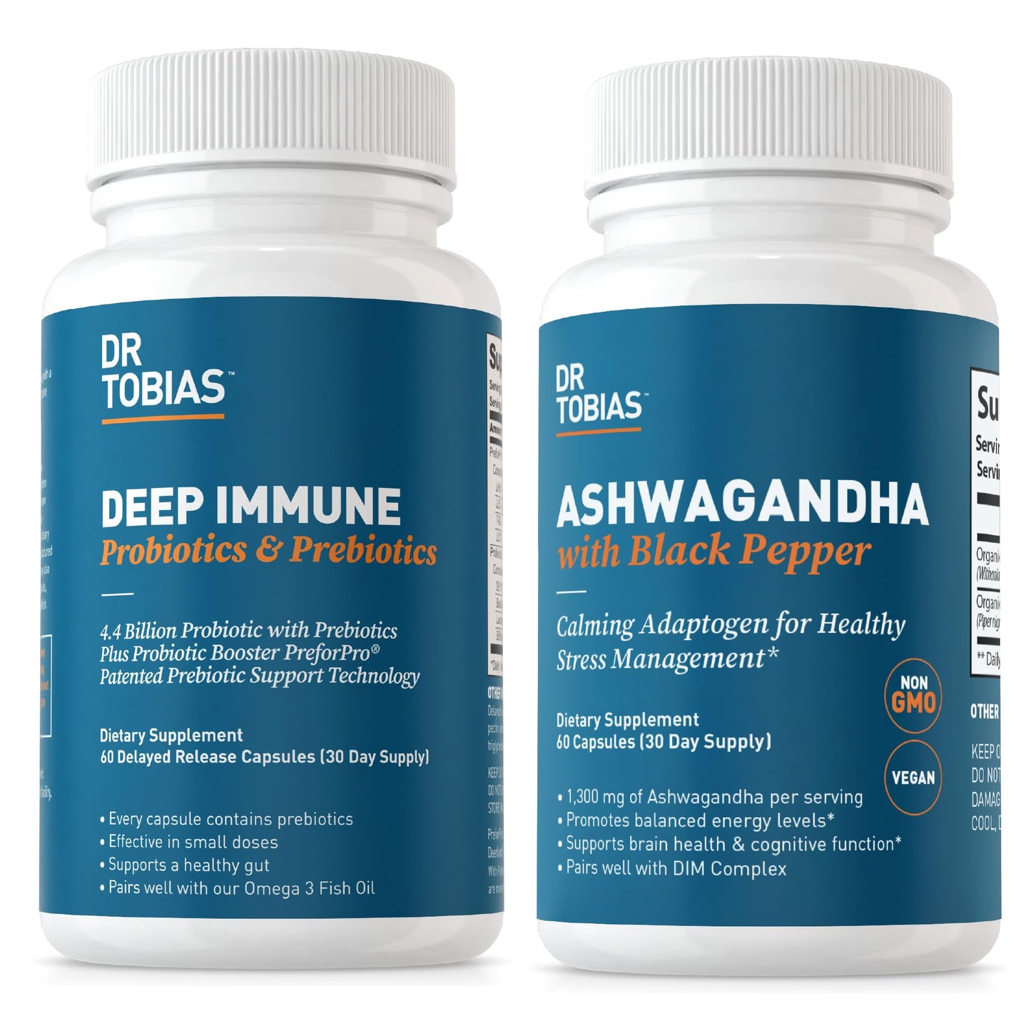 Dr. Tobias Deep Immune Probiotics & Prebiotics and Ashwagandha Capsules, 120 Capsules
