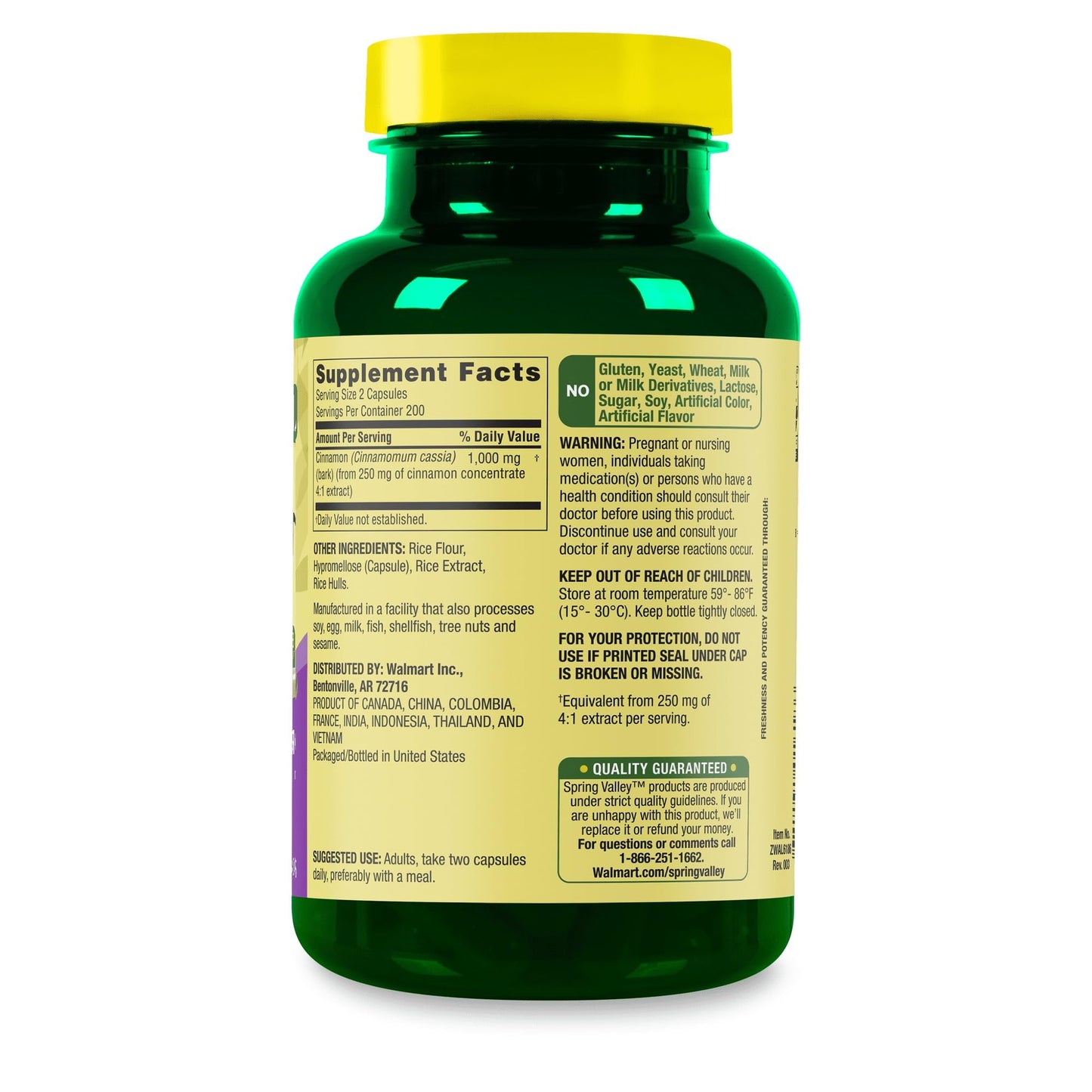 BASKETGOODS Spring Valley Cinnamon Dietary Supplement 1000 mg Capsules, 400 Capsules