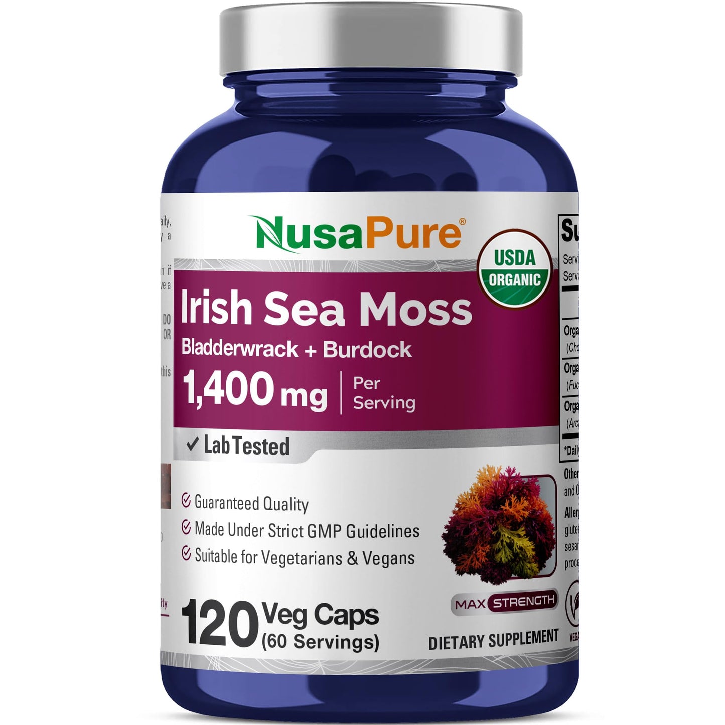 NusaPure Irish Sea Moss Ultimate Complex 1400mg Capsule 120 Count