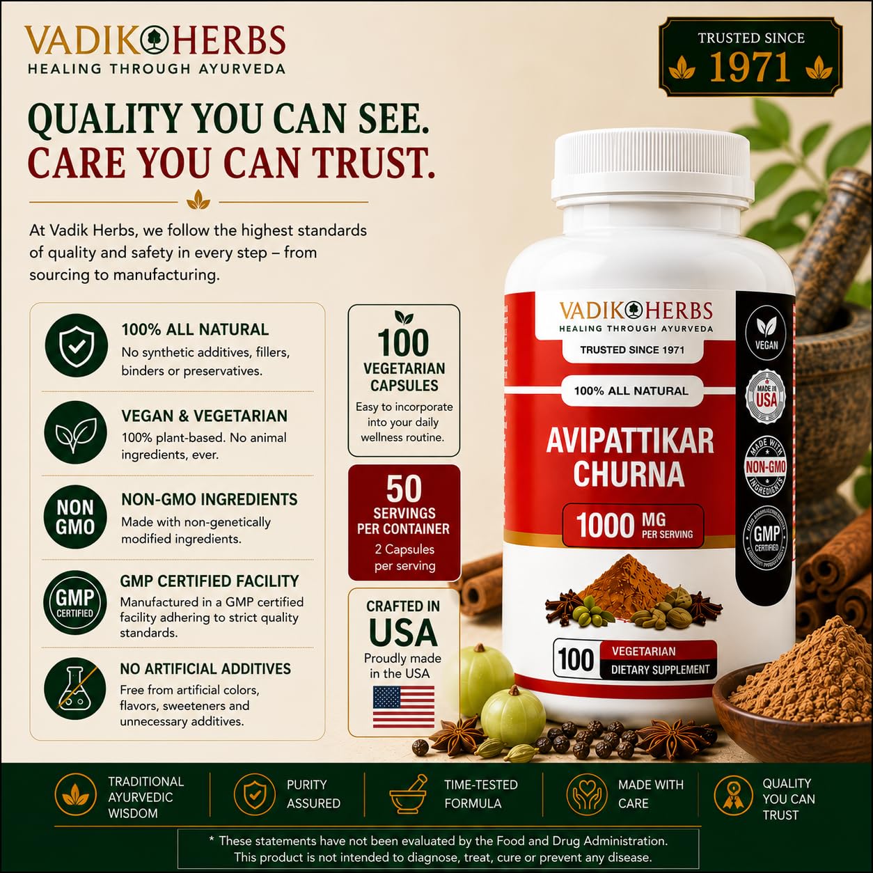 Vadik Herbs Avipattikar Churna Powder 100 Count