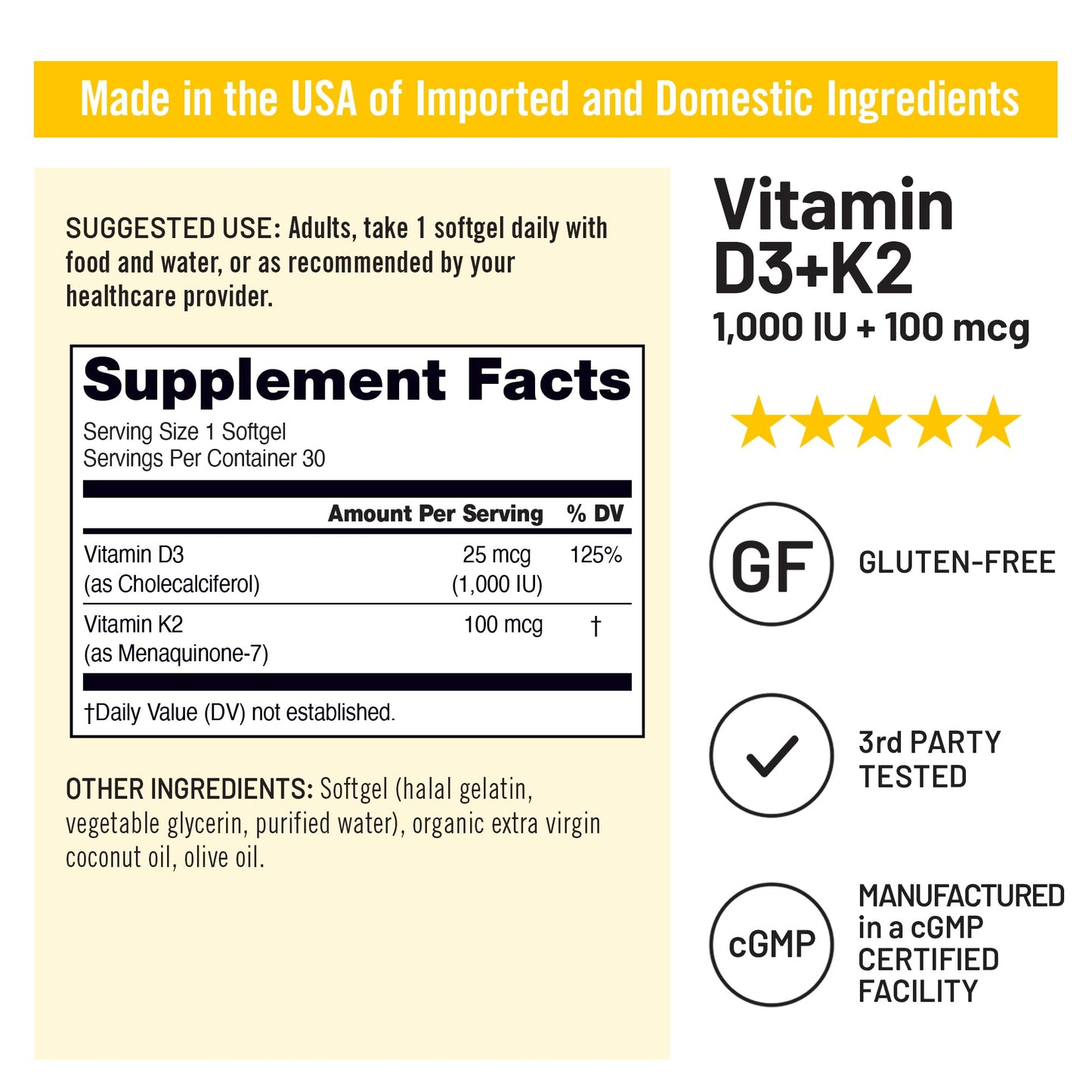 NatureWise Vitamin D3 1000IU + K2 MK-7 100mcg Supplement Softgels, 30 Count