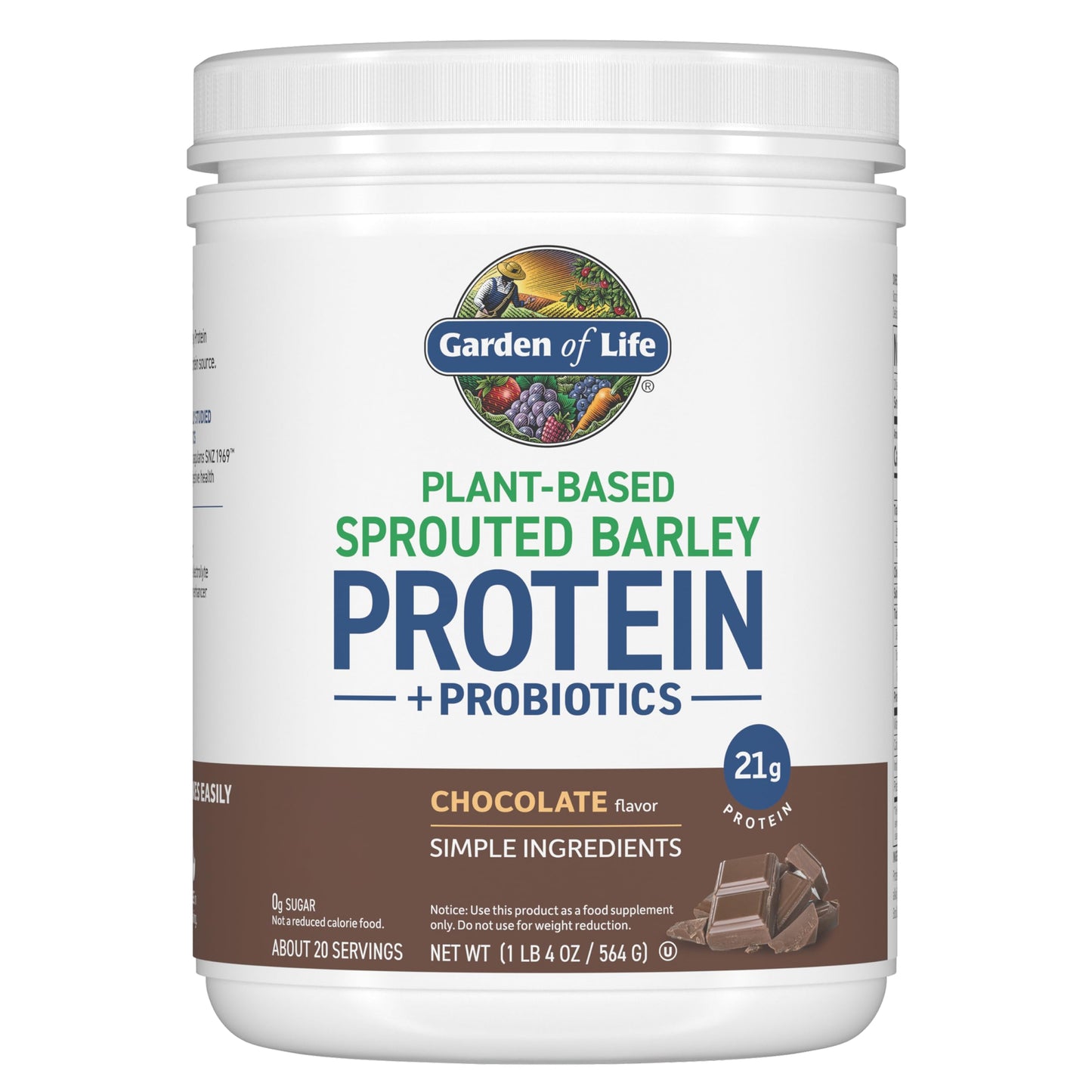 Garden of Life Sprouted Barley Protein Powder, Chocolate, 20 Servings, 1.53 lb