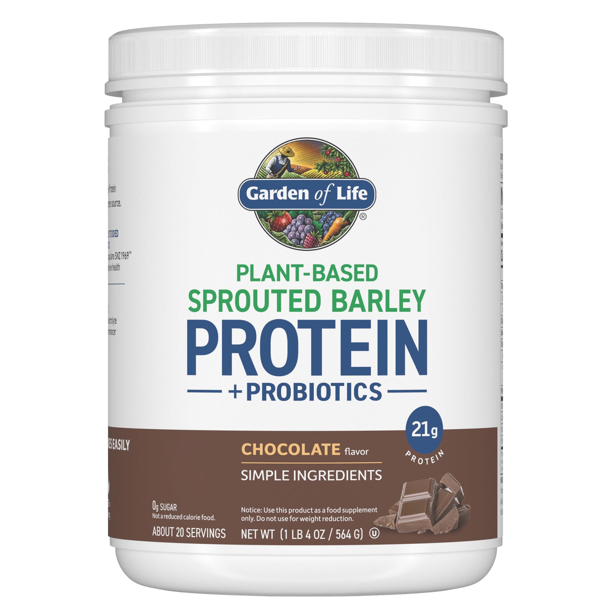 Garden of Life Sprouted Barley Protein Powder, Chocolate, 20 Servings, 1.53 lb