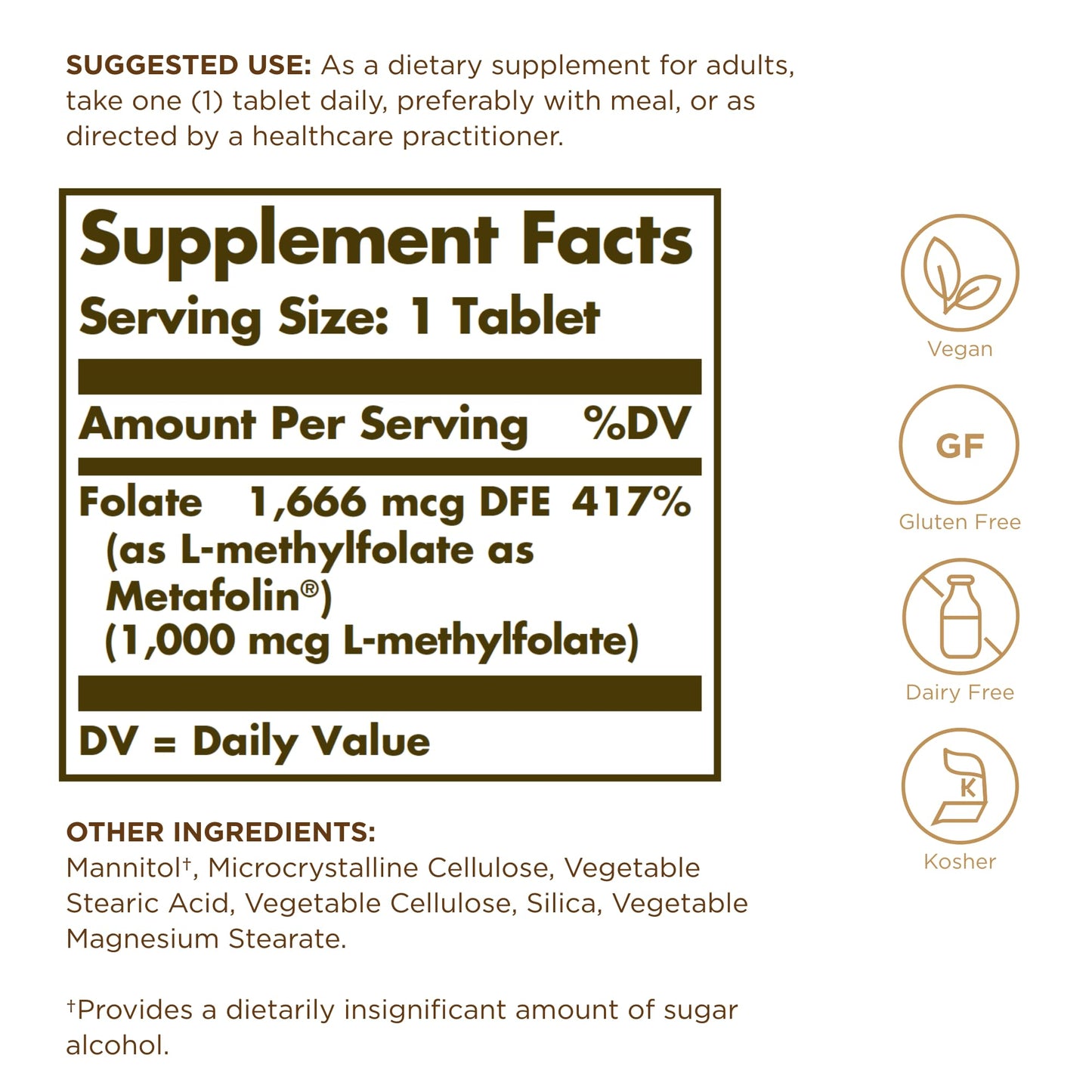 Solgar Folate (as Metafolin) 1000mg Tablet 60 Tablets
