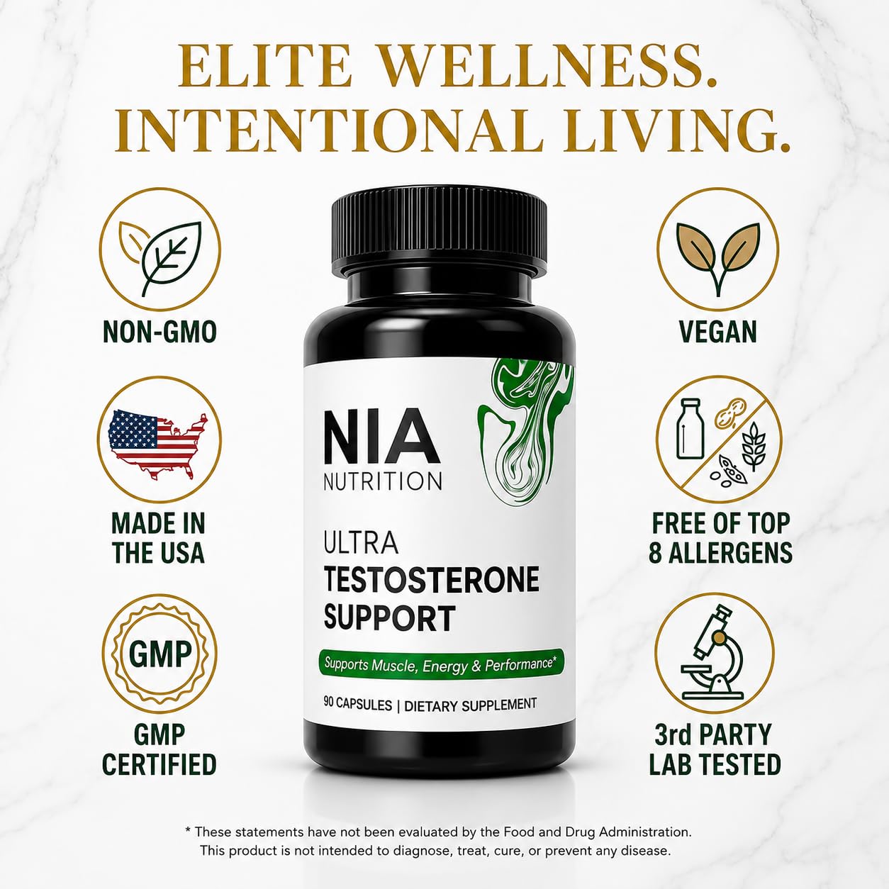 NIA NUTRITION Natural Testosterone Booster for Men Capsule, 90 Count