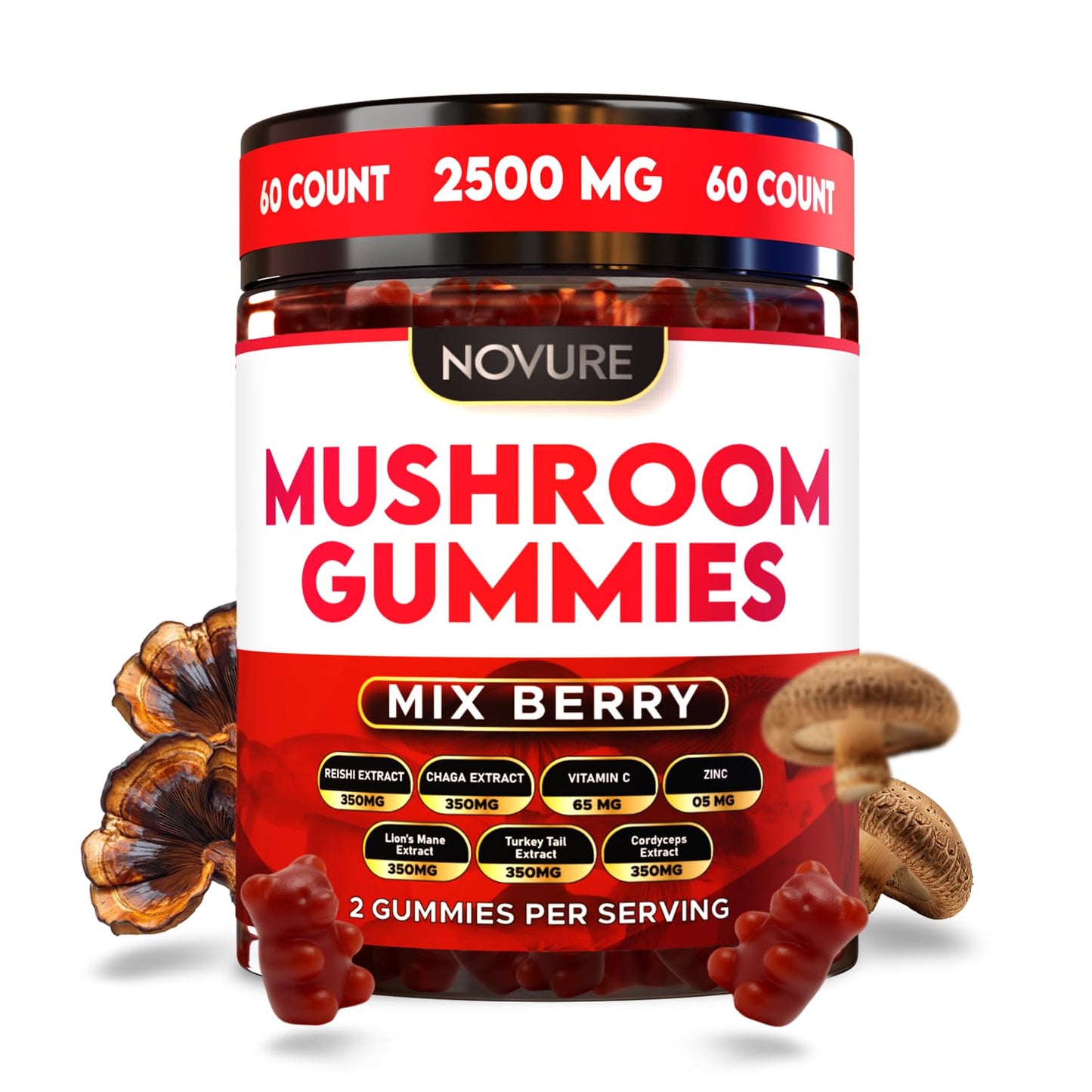 Novure 2500 MG Mushroom Gummies Gummy 60 Count