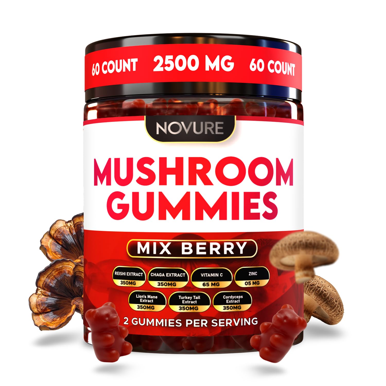 Novure 2500 MG Mushroom Gummies Gummy 60 Count