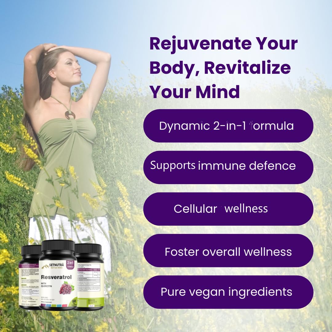SETNUTRA Well From Within Resveratrol 800Mg with Quercetin 100Mg 2 in 1 Antioxidant Supplement for Heart Health Immune Support & Healthy Aging 60 Veg Capsules