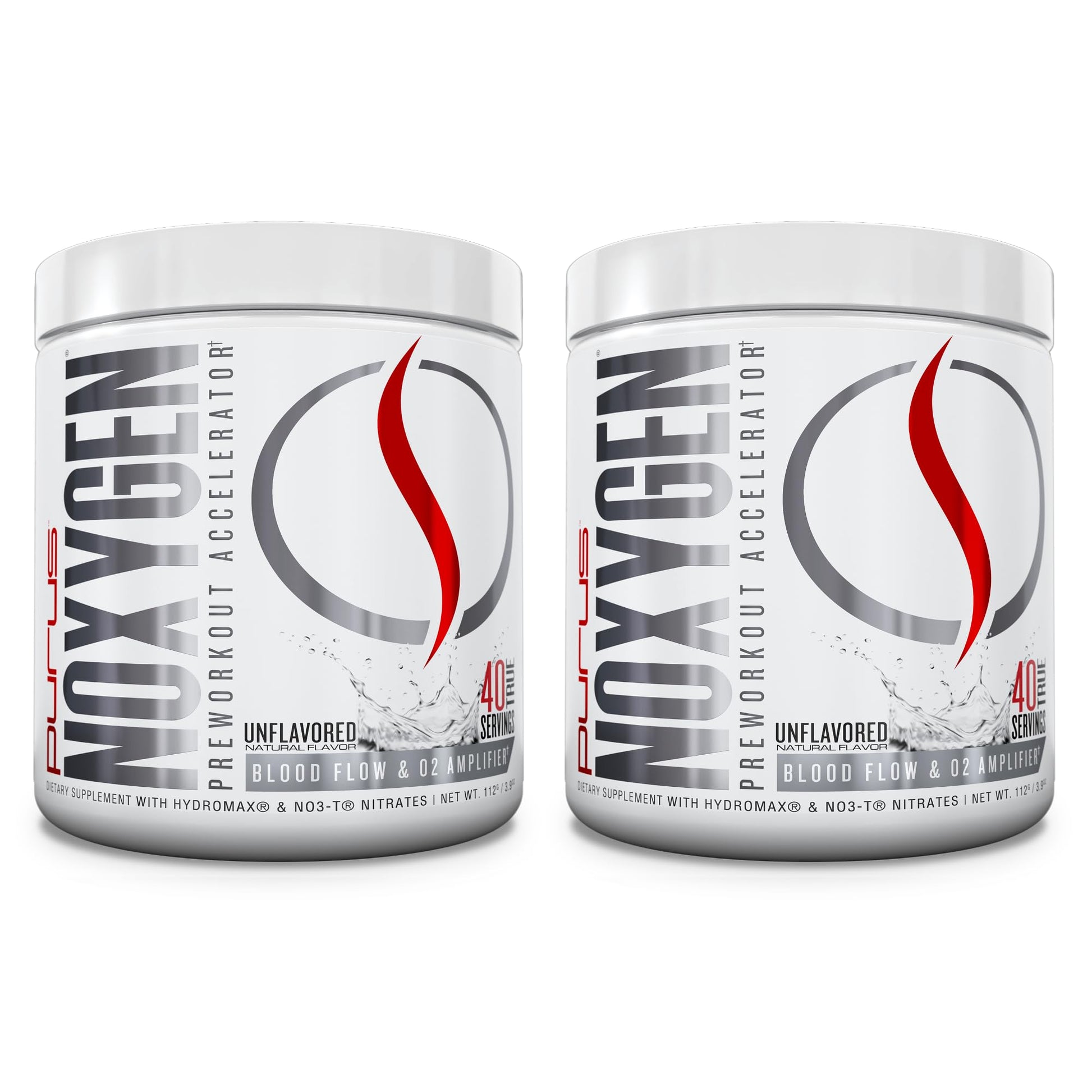 Purus Labs NOXygen Powder Pre-Workout Accelerator Nitric Oxide Booster & Oxygen Amplifier Hydromax Glycerol & NO3-T Nitrates, 40 Servings, Pack of 2