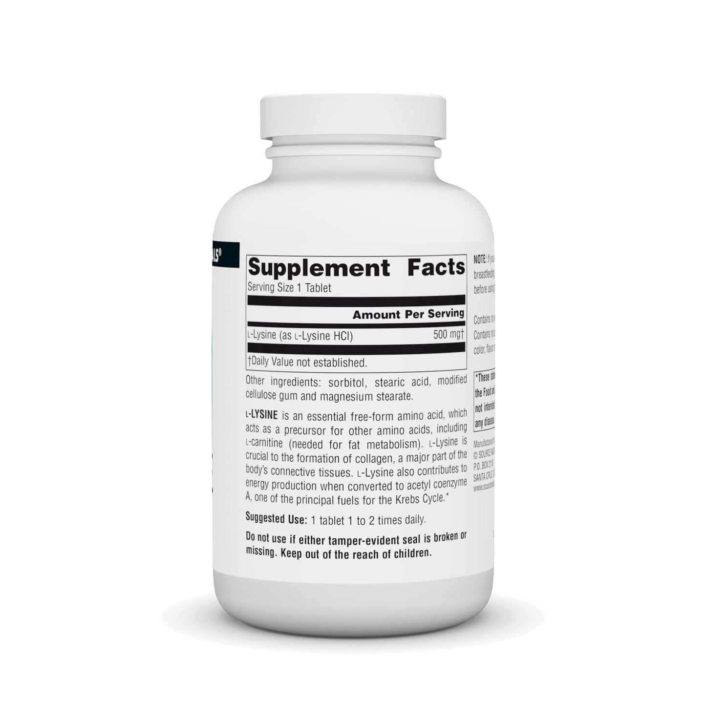 Source Naturals L-Lysine Free-Form 500 mg Tablets, 250 Count