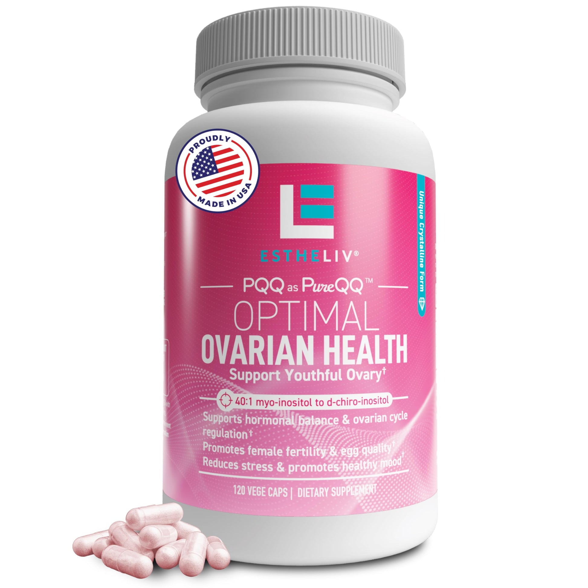 ESTHELIV Optimal Ovarian Health Myo-Inositol + D-Chiro & PQQ Capsules 120