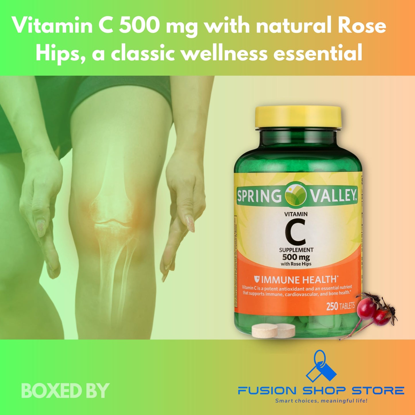 Fusion Shop Store Vitamin C 500mg with Rose Hips Tablets 250 Count