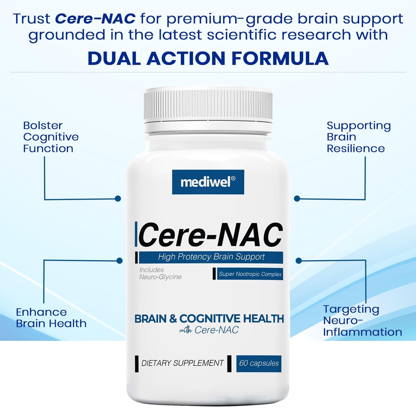 MEDIWEL Cere-NAC Advanced Brain Supplement Capsules, 60 Count