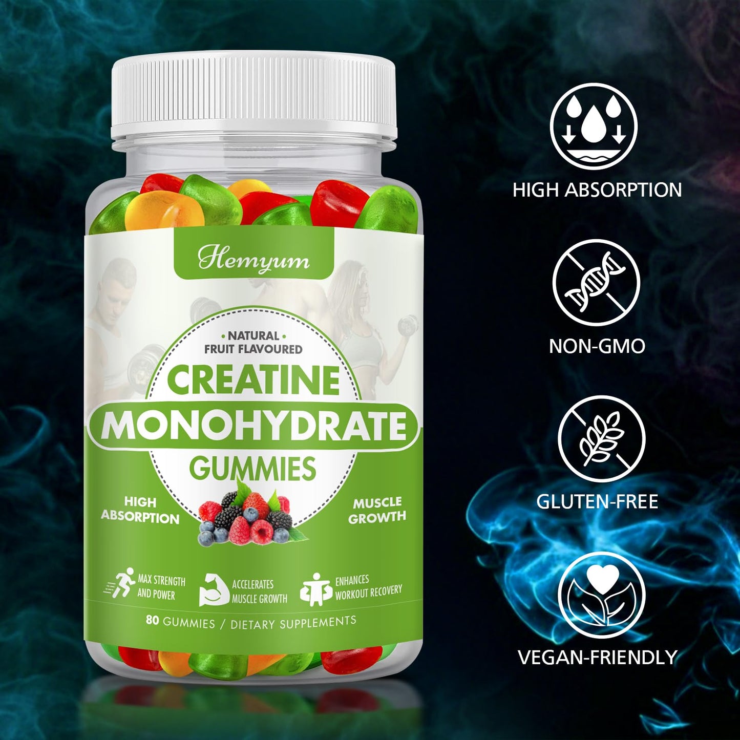 Hemyum Creatine Monohydrate Gummies, 160 Count