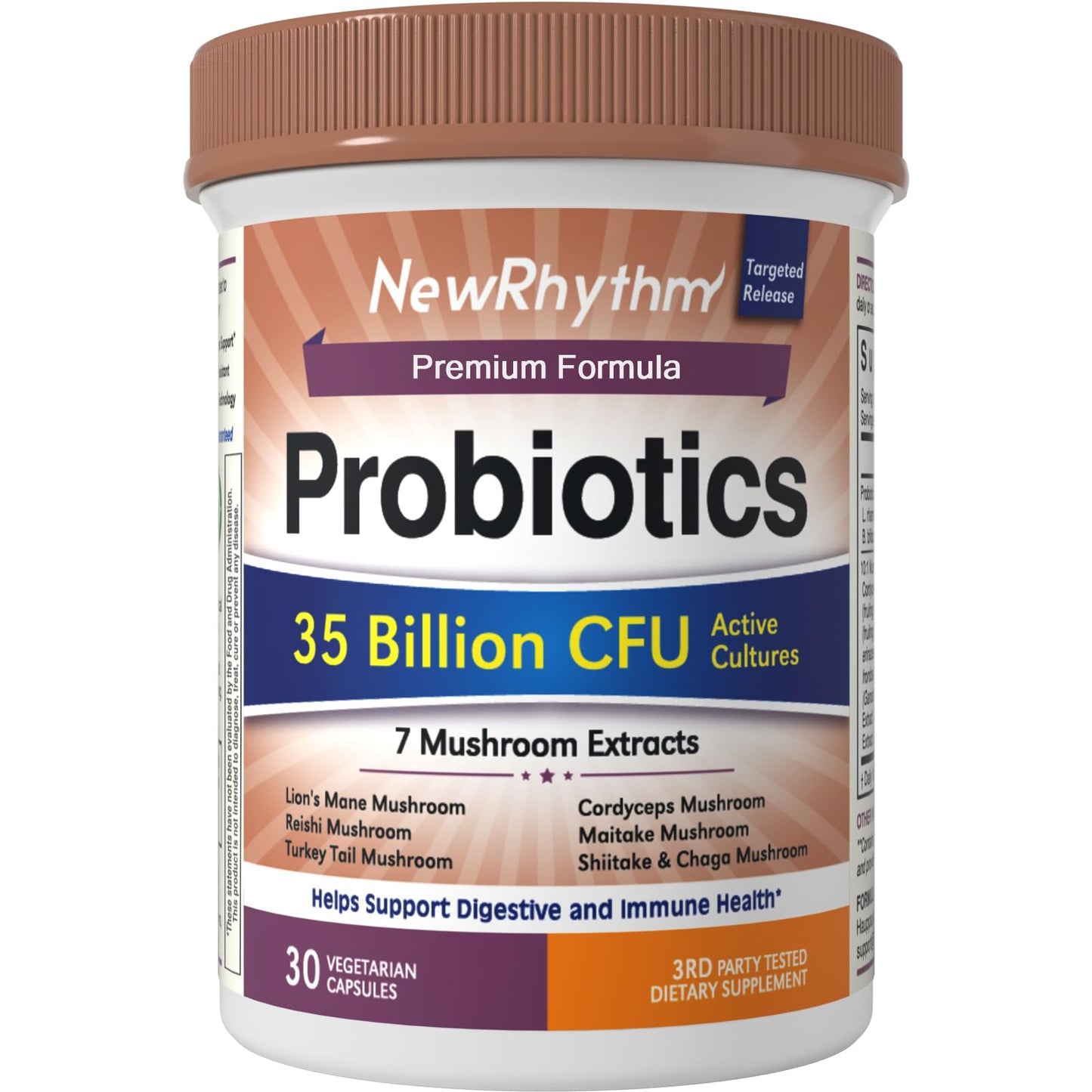 NewRhythm Probiotics 35 Billion CFU Mushroom Probiotics Supplement, Capsule, 30 Count