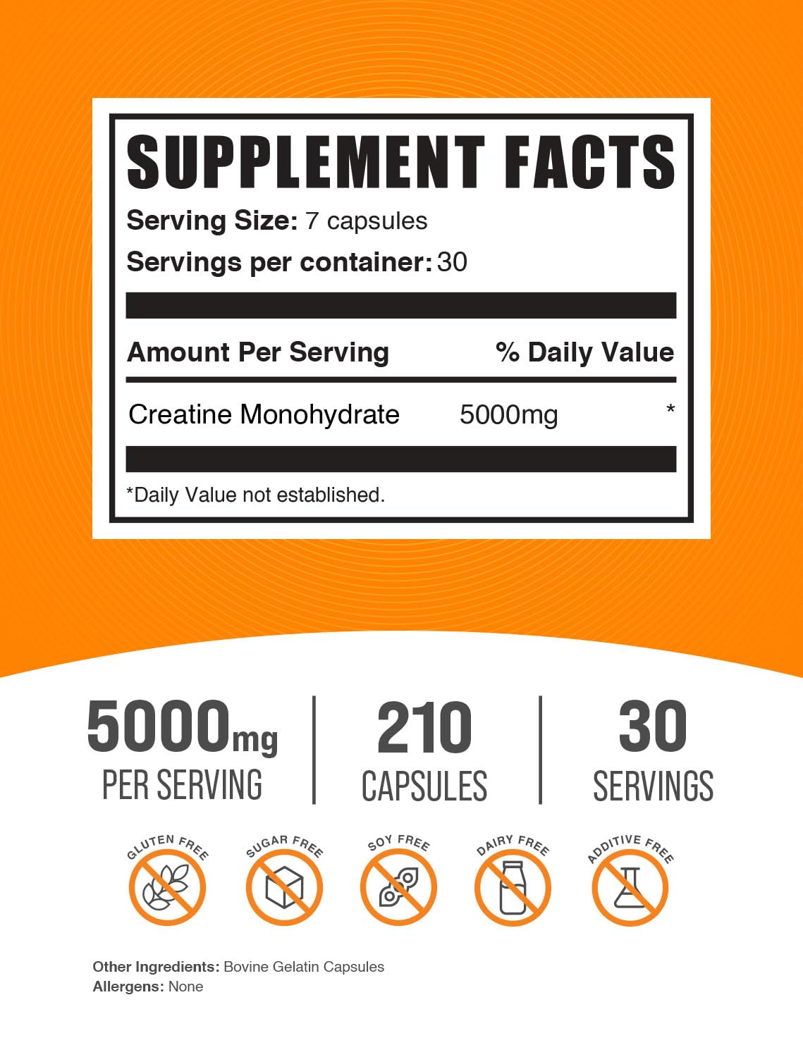 BulkSupplements Creatine Monohydrate Capsules 210 Capsules