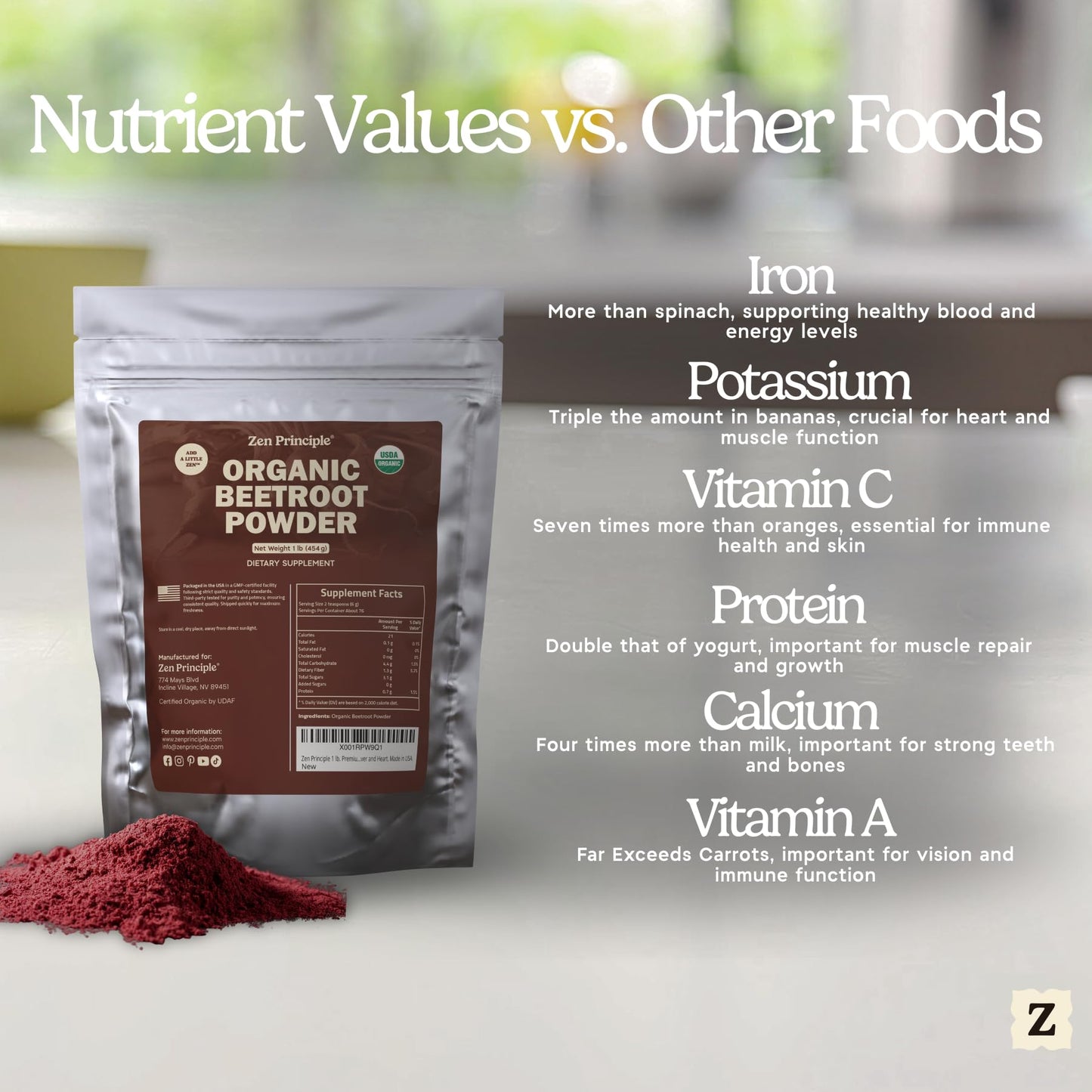 Zen Principle Premium Organic Beetroot Powder, 16 oz