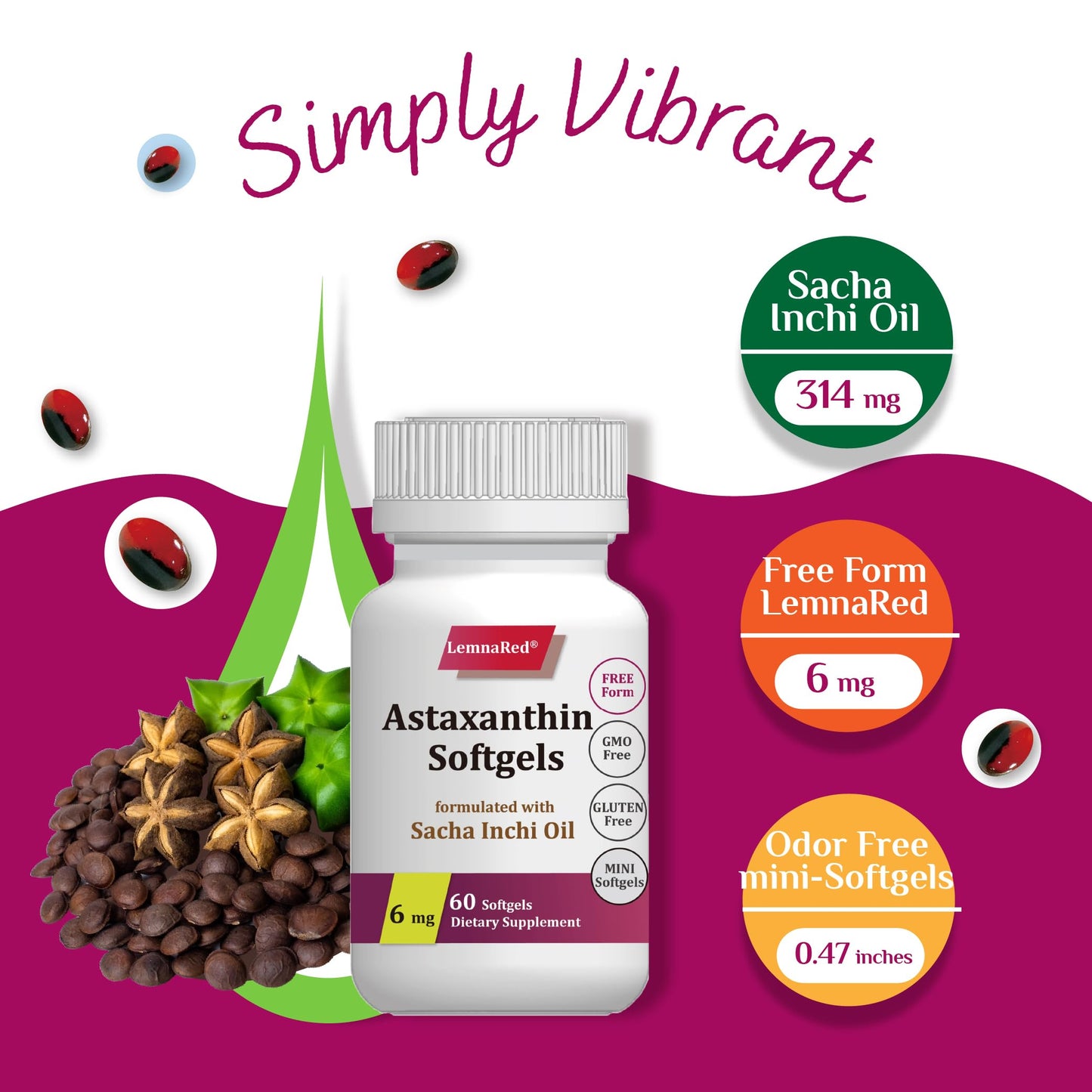 LemnaRed Free-Form Astaxanthin 6mg Softgel, 60 Softgels