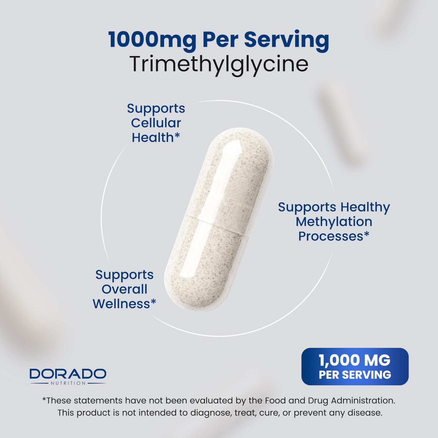 Dorado Nutrition TMG Trimethylglycine Supplement 1,000mg Capsule, 180 Count