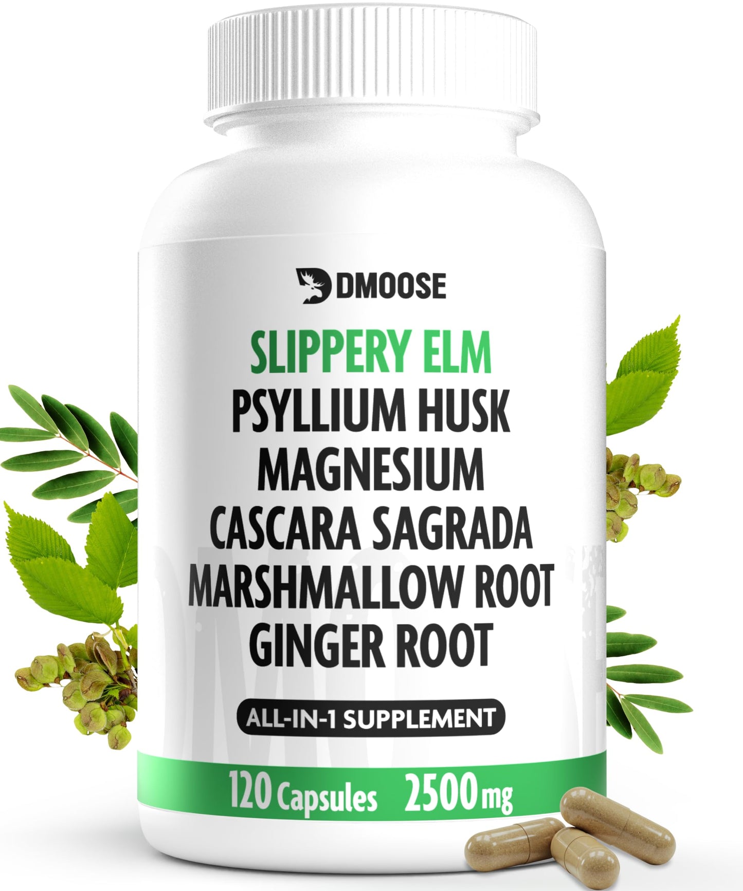 DMoose Fitness Slippery Elm Bark 16 in 1 Digestive Health & Leaky Gut Wellness Complex Capsules, 120 Count