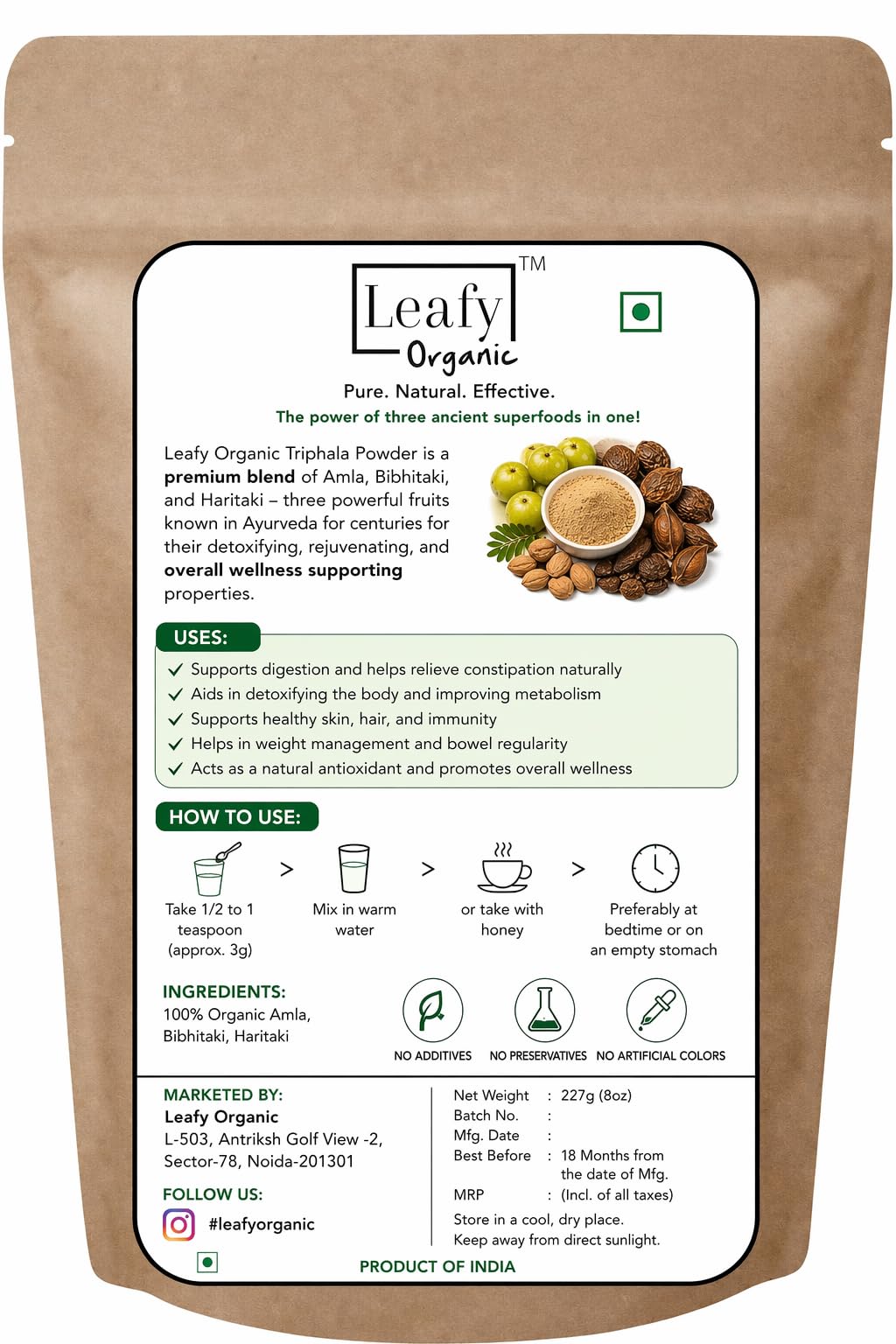 Leafy Organic Triphala Powder 16 Oz
