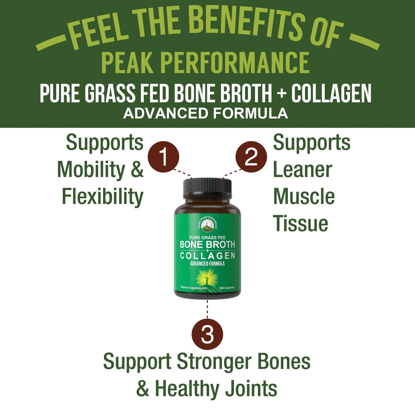Peak Performance Bone Broth Collagen Capsules 180 Count