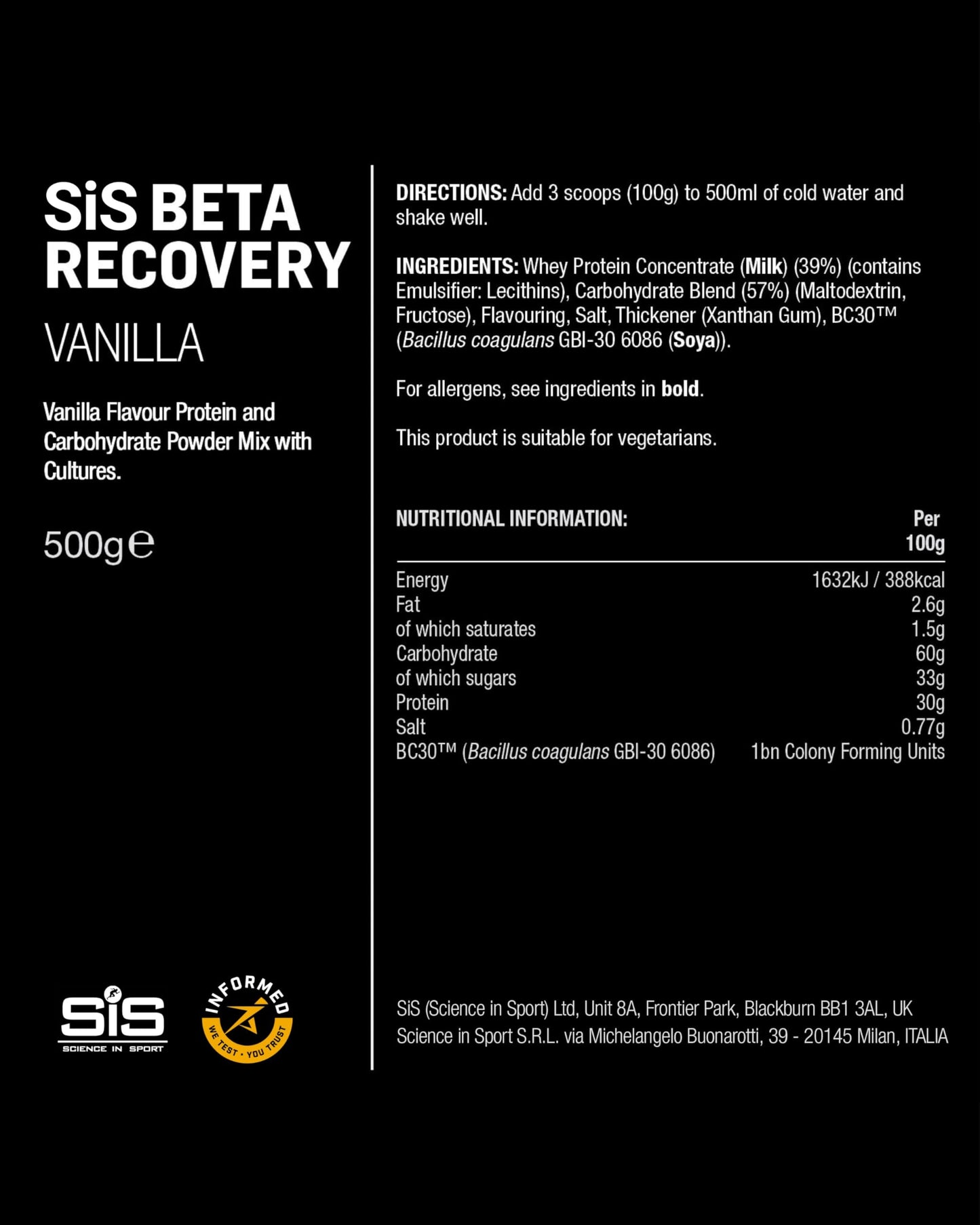Science in Sport SiS BETA Recovery Powder, 17.6 oz